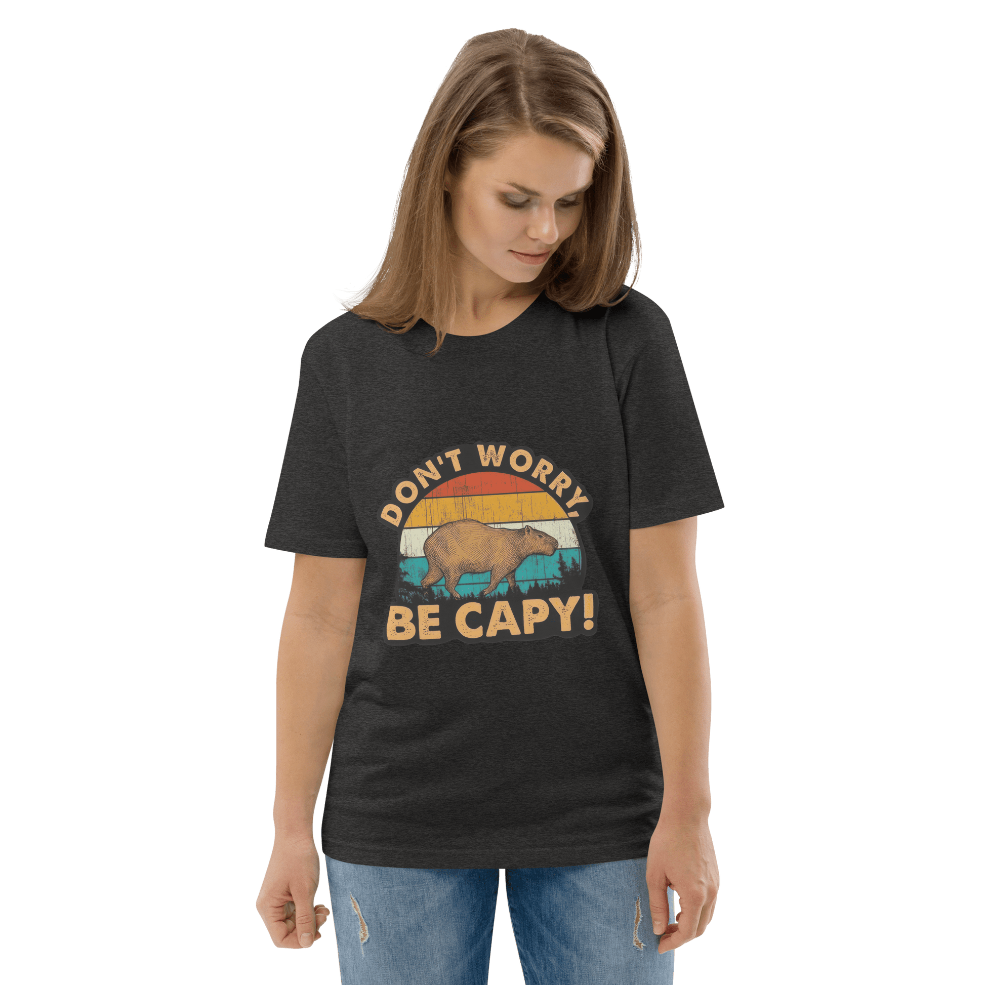 Don't Worry Be Capy Premium Organic T-Shirt Meme - Dark Heather Grey | Shirtposting