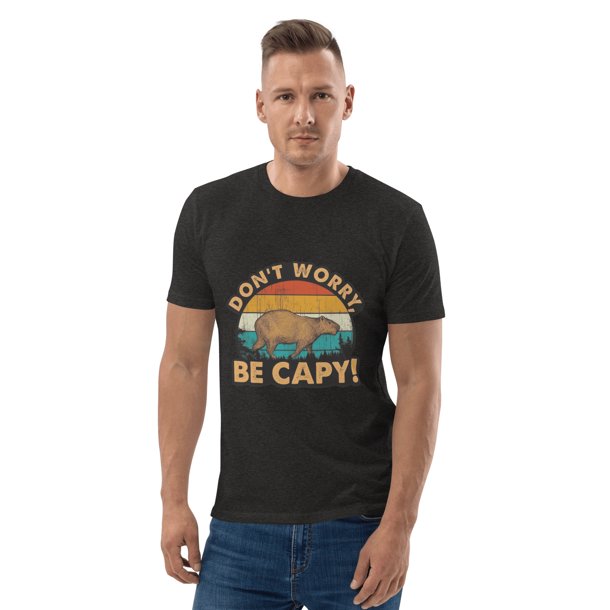 Don't Worry Be Capy Premium Organic T-Shirt Meme - Dark Heather Grey | Shirtposting