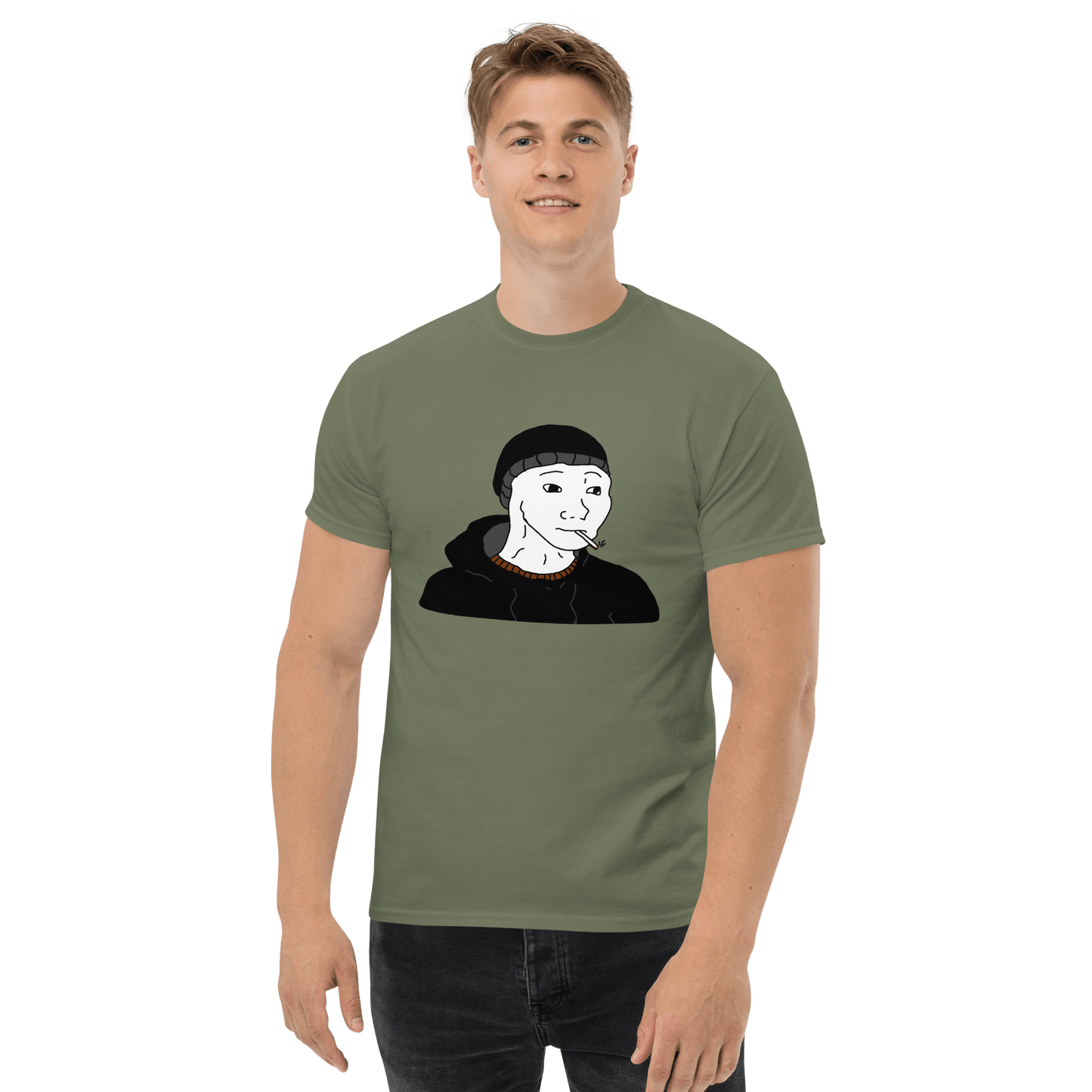 Doomer Wojak Classic T-Shirt Meme - Military Green | Shirtposting