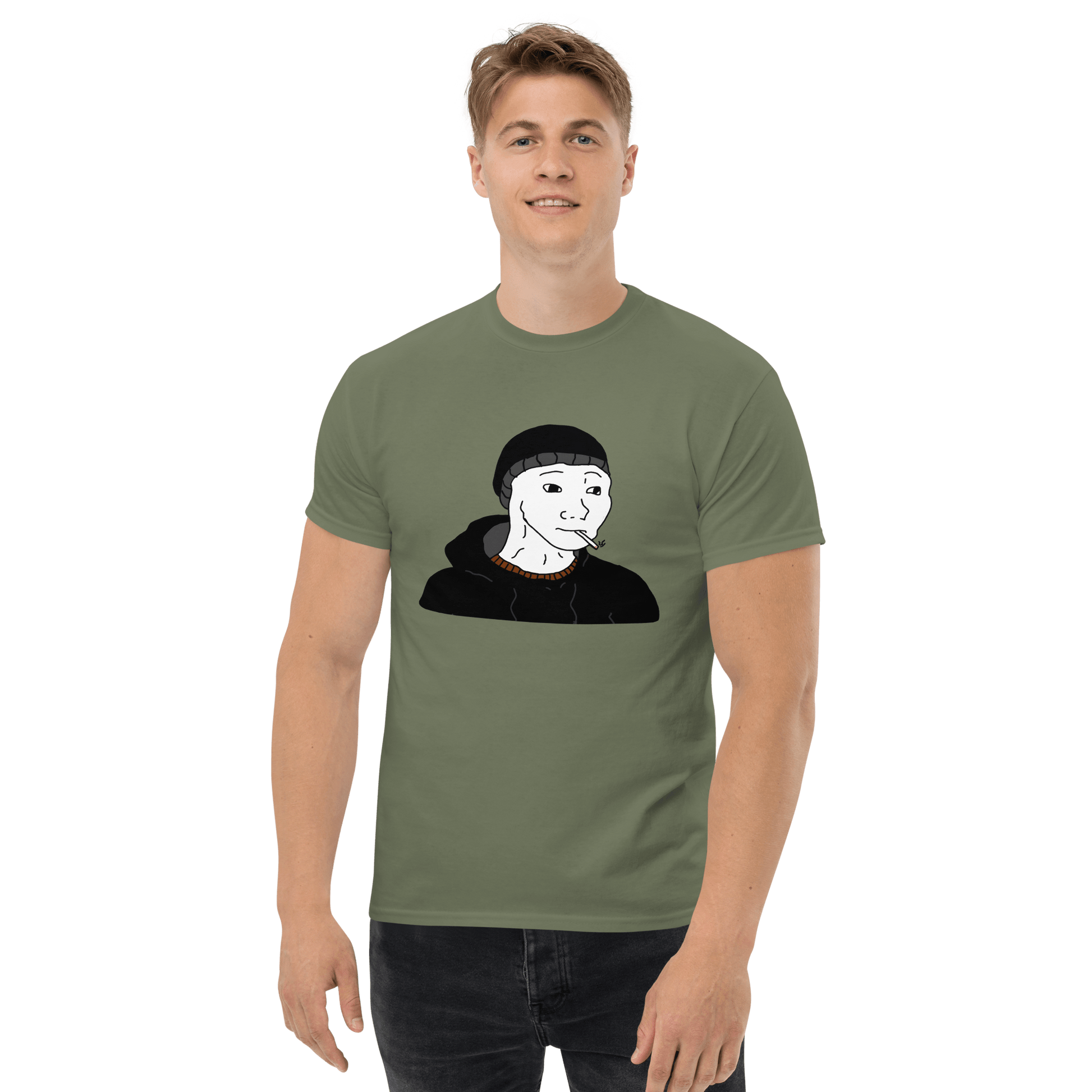 Doomer Wojak Classic T-Shirt Meme - Military Green | Shirtposting