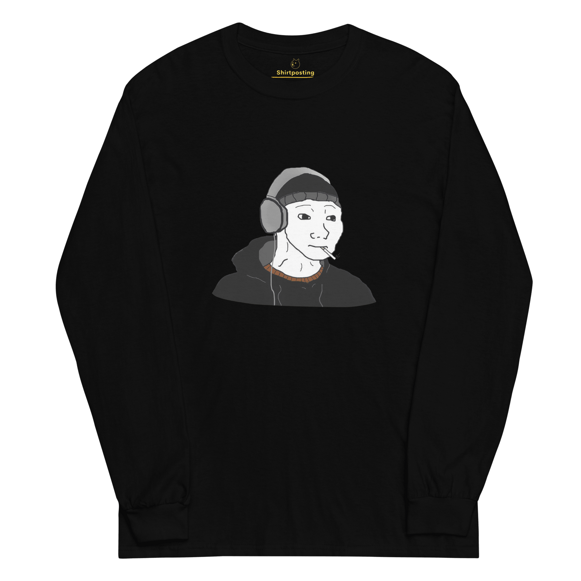 Doomer Wojak Long Sleeve T-Shirt Meme - Black | Shirtposting