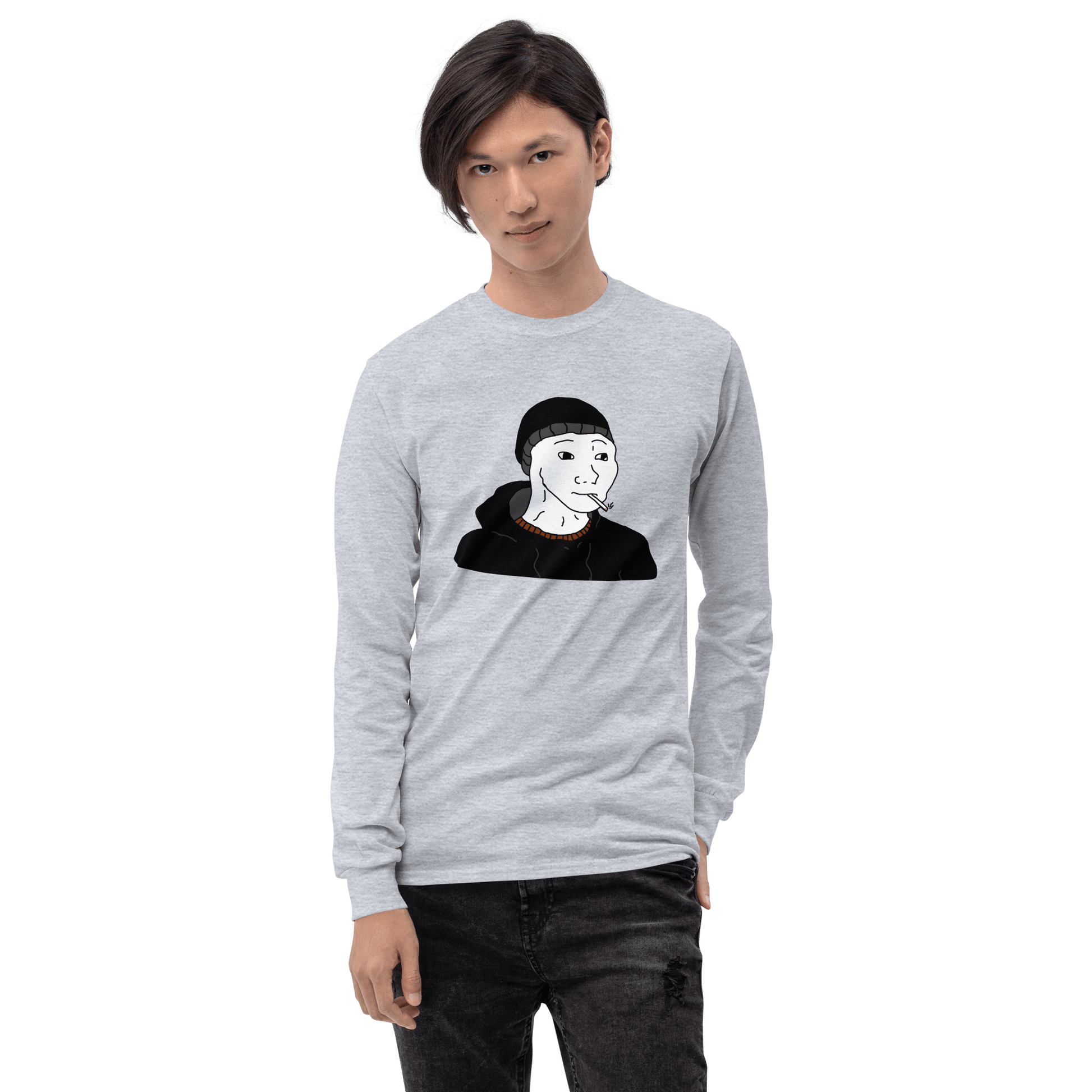 Doomer Wojak Long Sleeve T-Shirt Meme - Sport Grey | Shirtposting