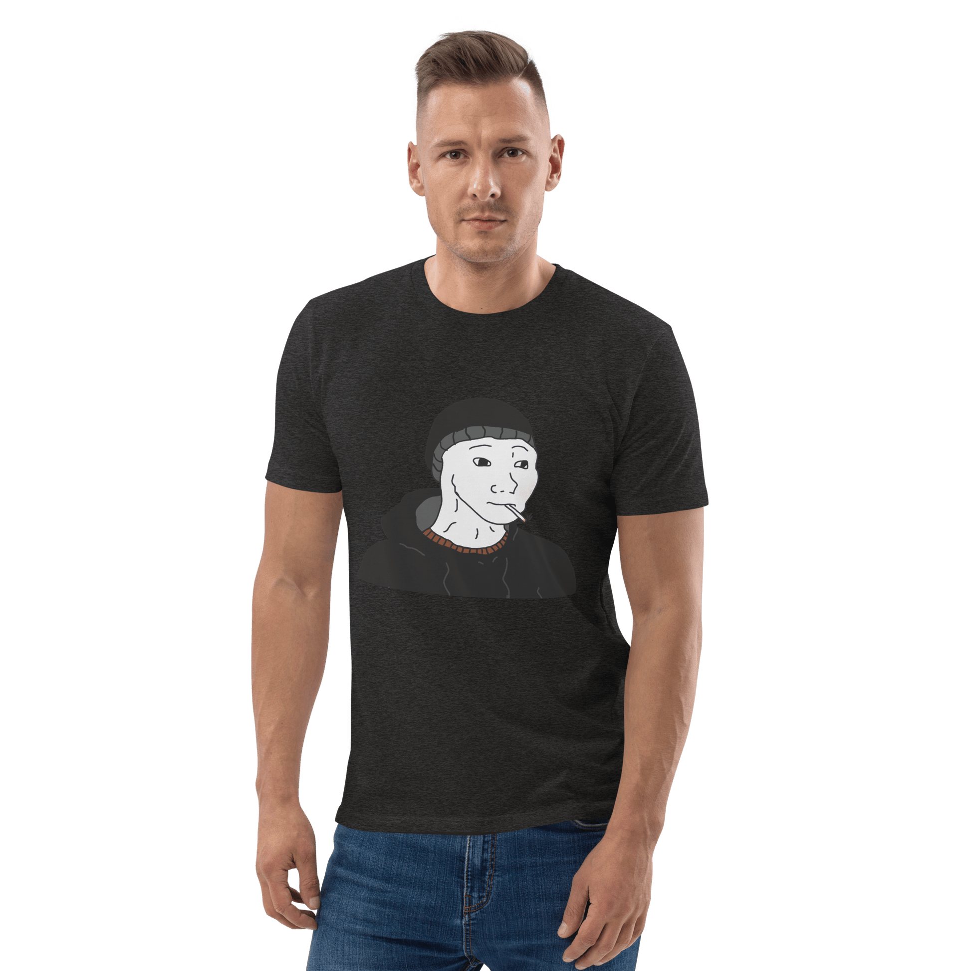 Doomer Wojak Premium Organic T-Shirt Meme - Dark Heather Grey | Shirtposting