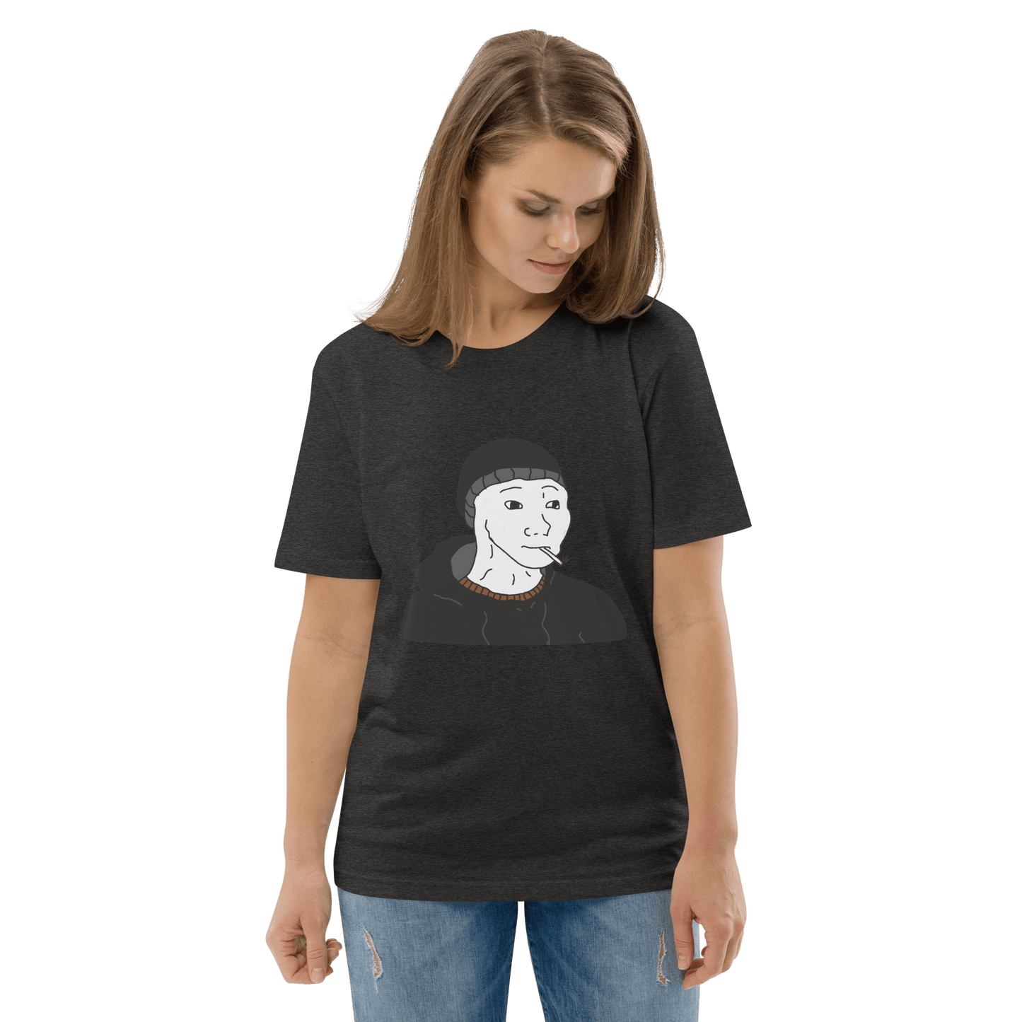 Doomer Wojak Premium Organic T-Shirt Meme - Dark Heather Grey | Shirtposting