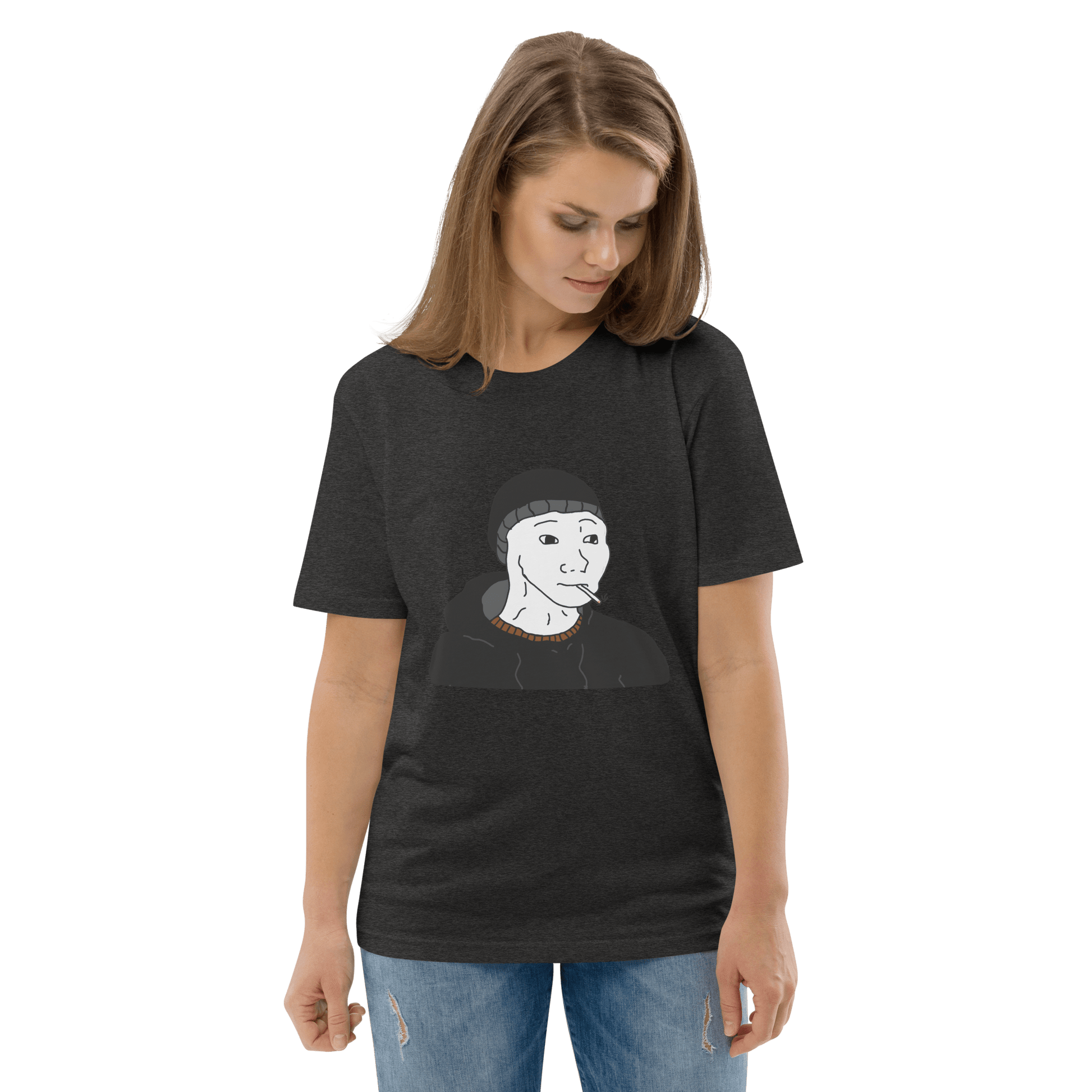 Doomer Wojak Premium Organic T-Shirt Meme - Dark Heather Grey | Shirtposting