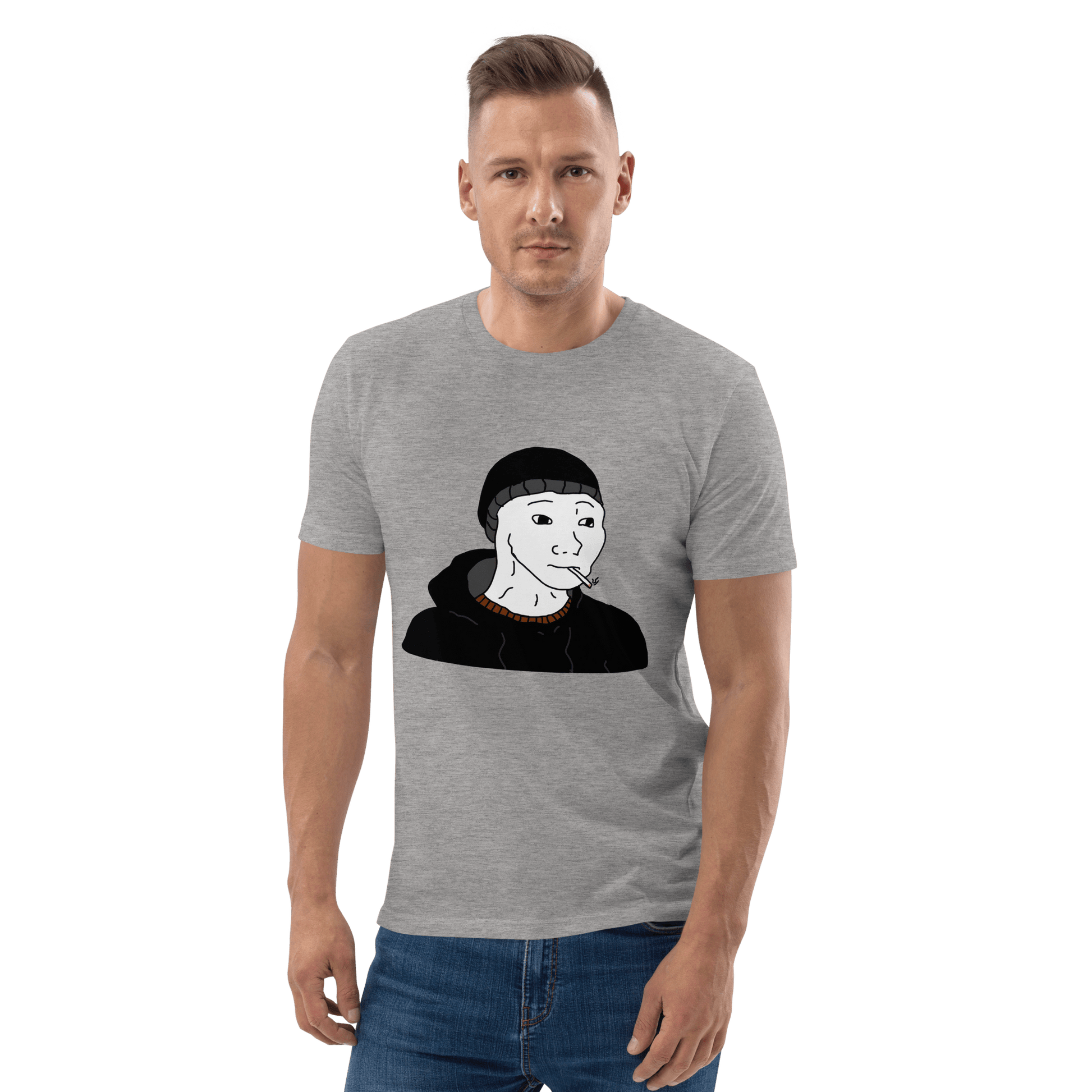 Doomer Wojak Premium Organic T-Shirt Meme - Dark Heather Grey | Shirtposting