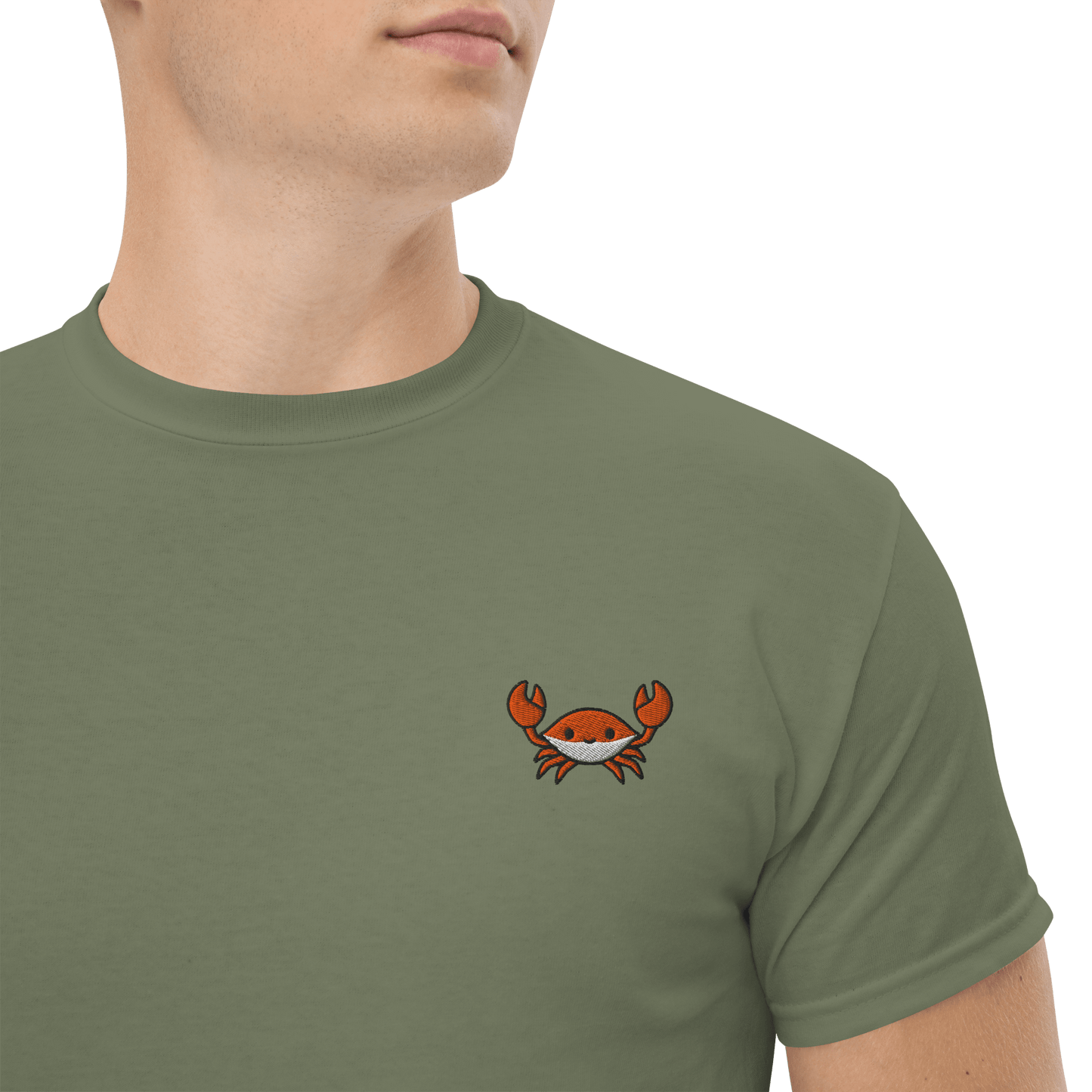 Embroidery Crab Classic T-Shirt Meme - Military Green | Shirtposting