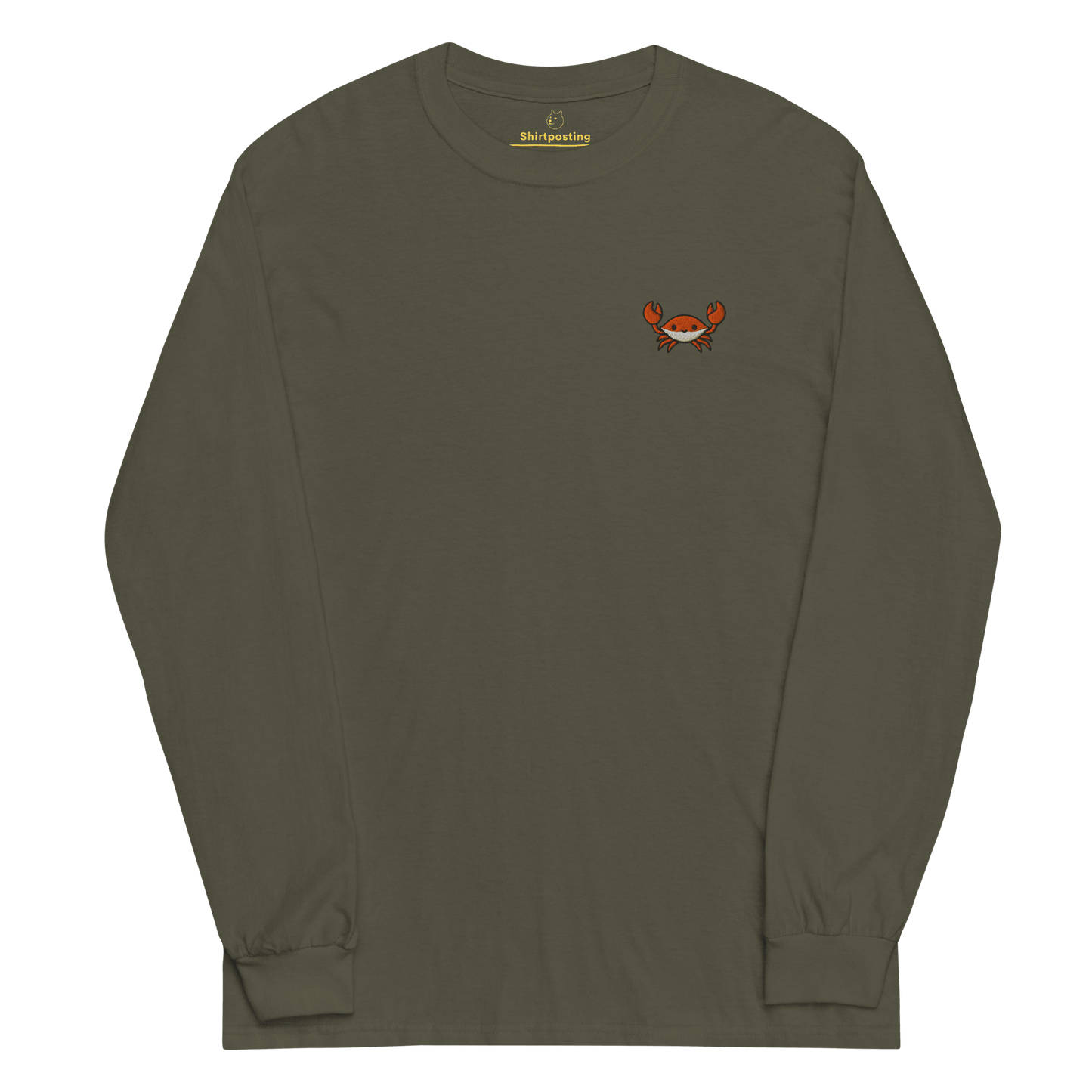 Embroidery Crab Long Sleeve T-Shirt Meme - Military Green | Shirtposting