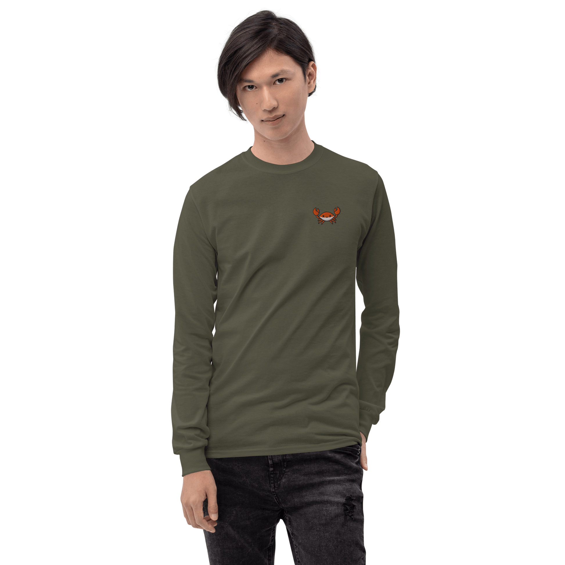Embroidery Crab Long Sleeve T-Shirt Meme - Sport Grey | Shirtposting