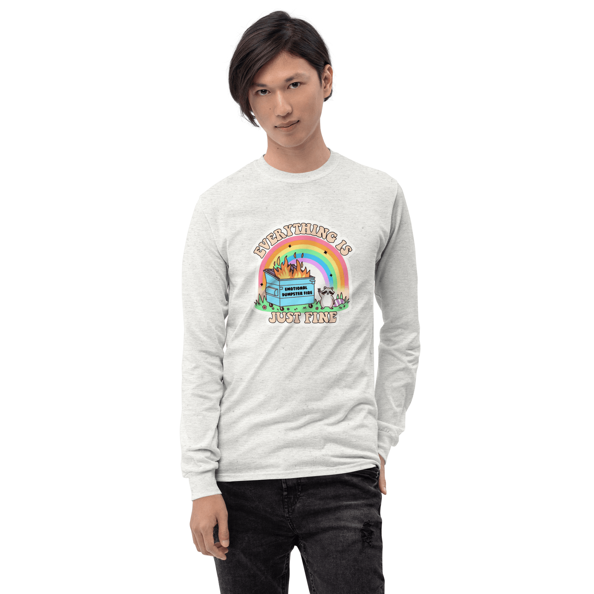 Everything Is Just Fine Long Sleeve T-Shirt Meme - Light Pink | Shirtposting