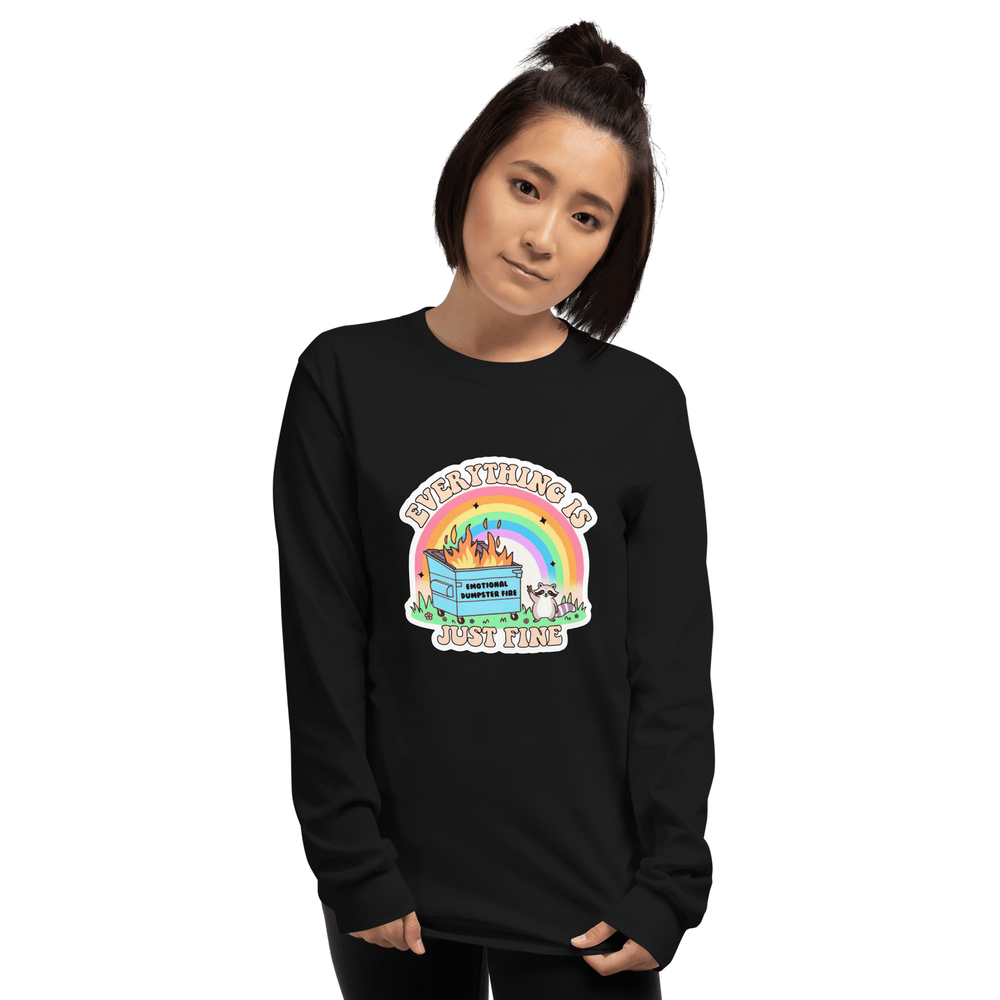 Everything Is Just Fine Long Sleeve T-Shirt Meme - Light Pink | Shirtposting