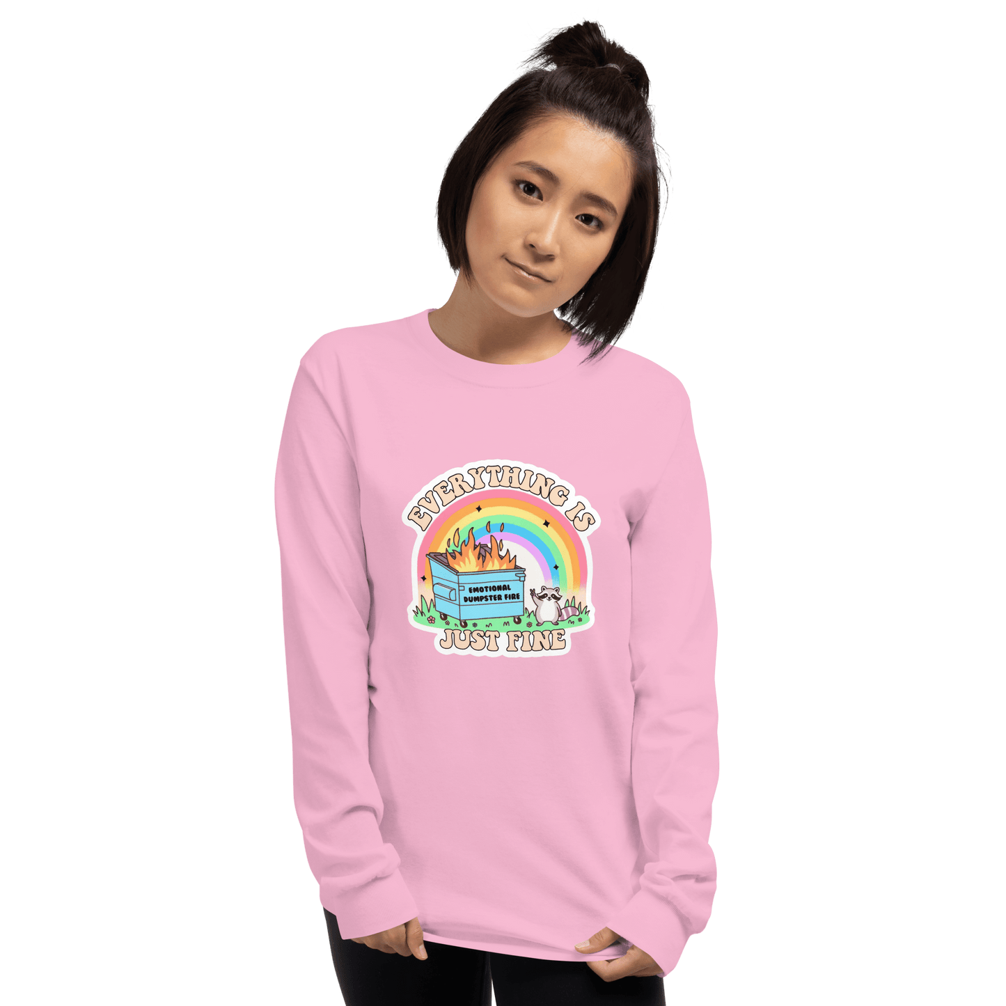 Everything Is Just Fine Long Sleeve T-Shirt Meme - Light Pink | Shirtposting