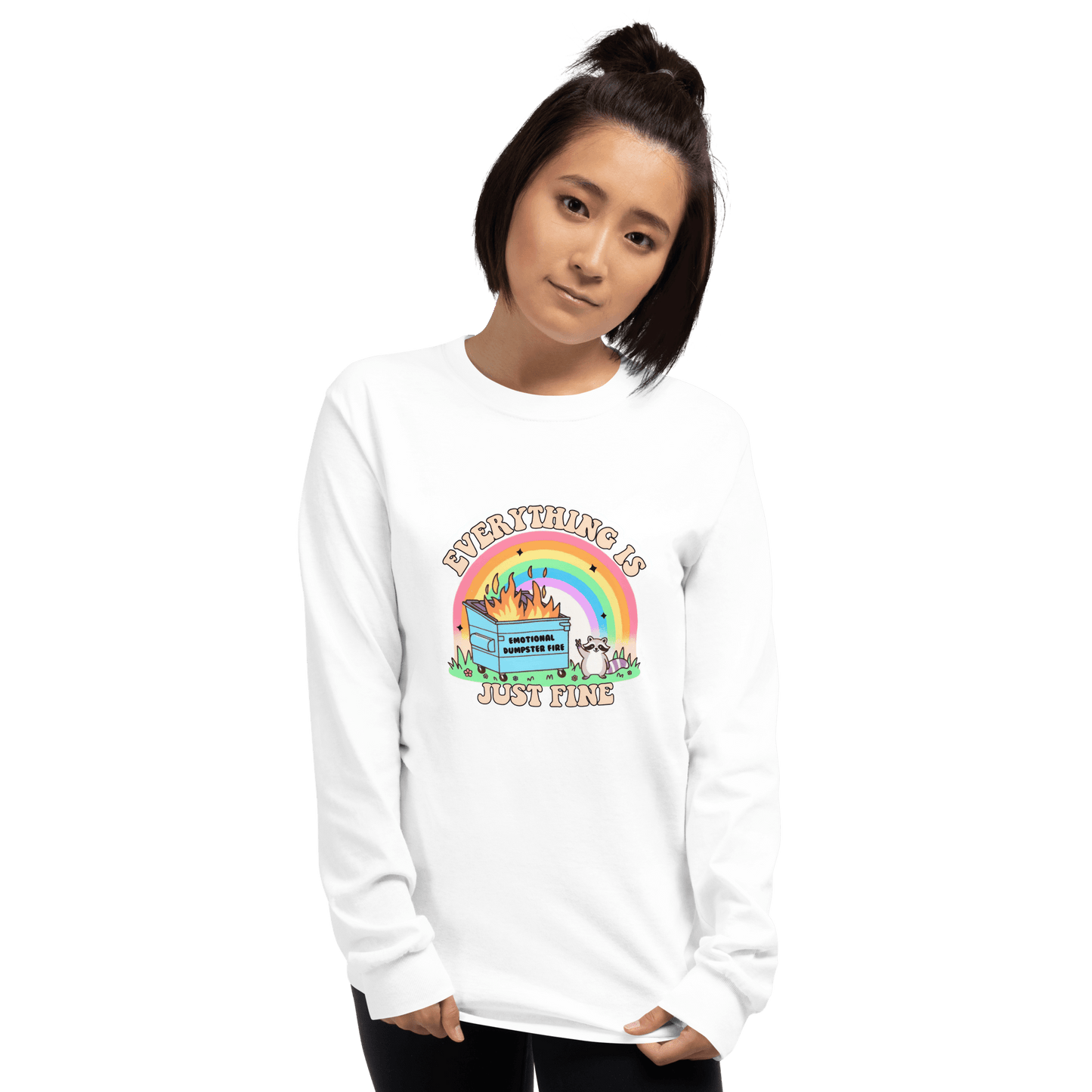 Everything Is Just Fine Long Sleeve T-Shirt Meme - Light Pink | Shirtposting
