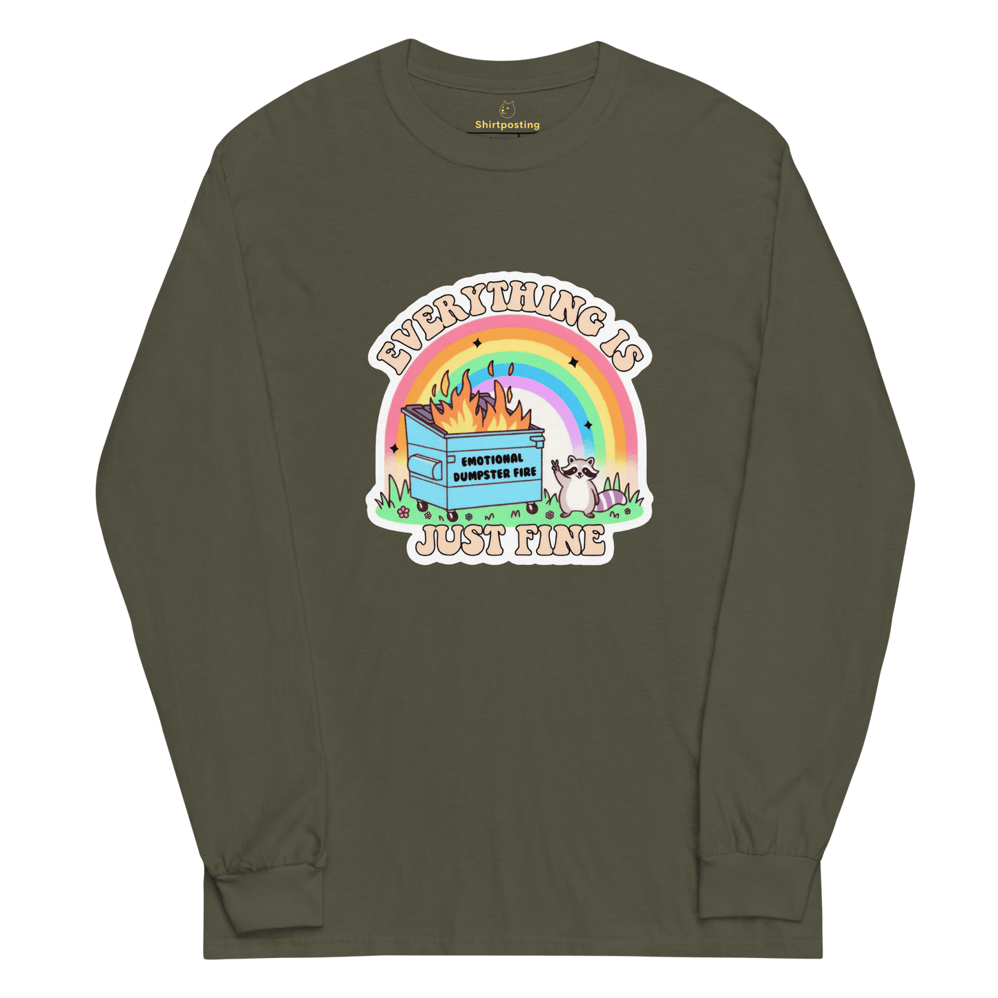 Everything Is Just Fine Long Sleeve T-Shirt Meme - Light Pink | Shirtposting