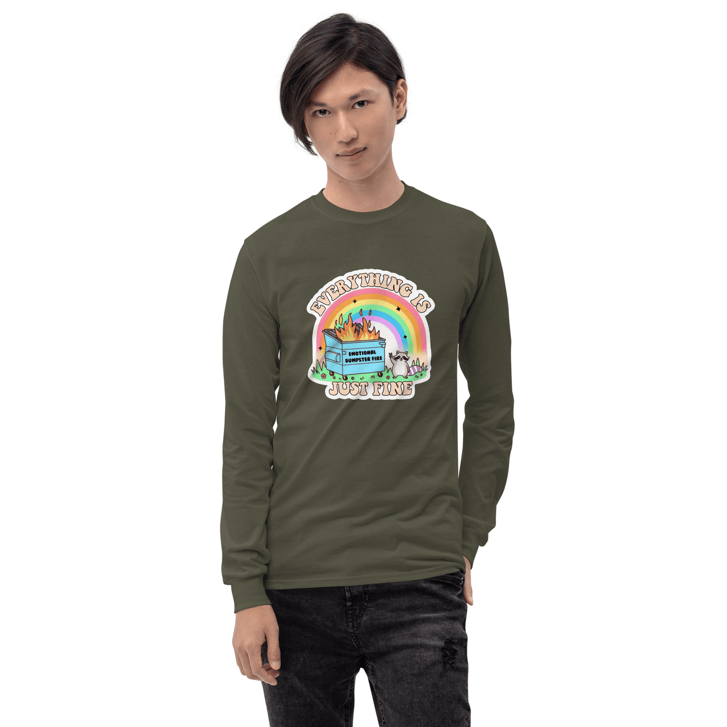 Everything Is Just Fine Long Sleeve T-Shirt Meme - Sport Grey | Shirtposting