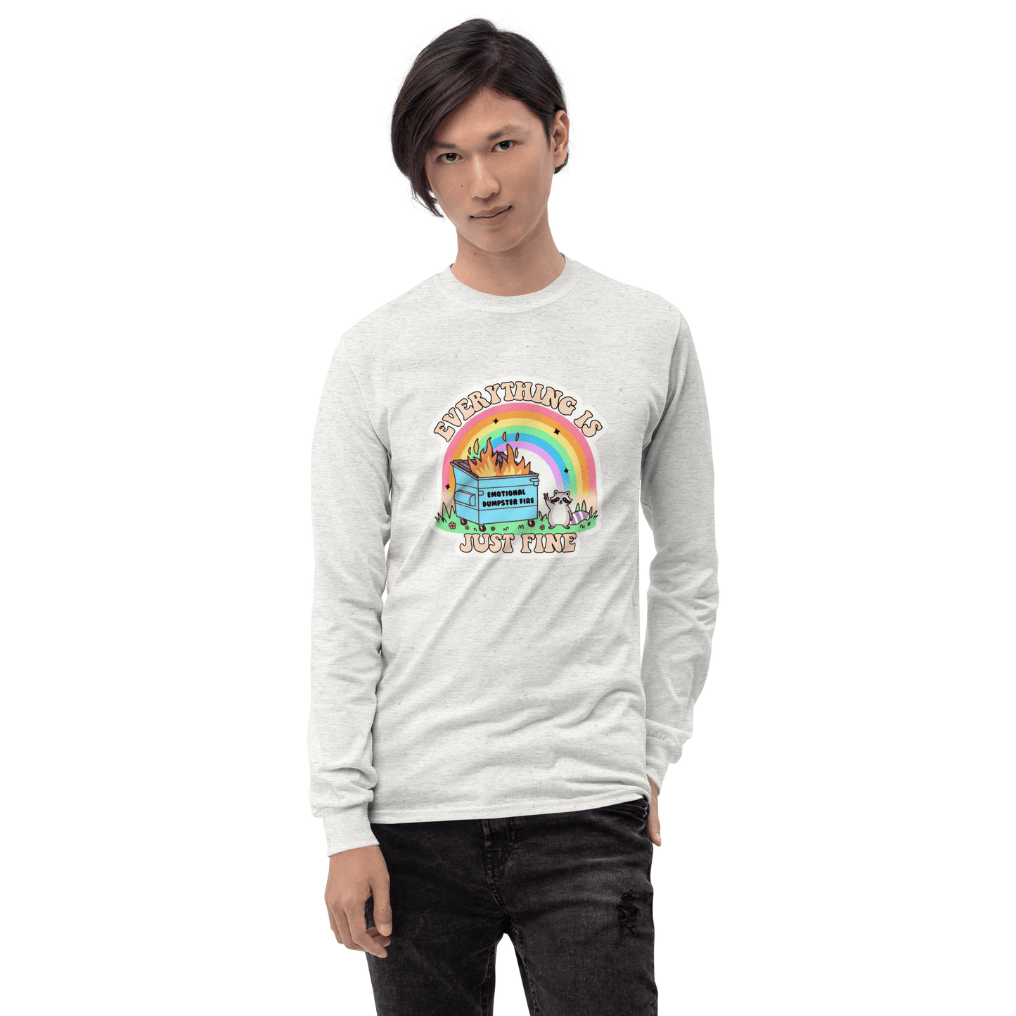Everything Is Just Fine Long Sleeve T-Shirt Meme - Sport Grey | Shirtposting
