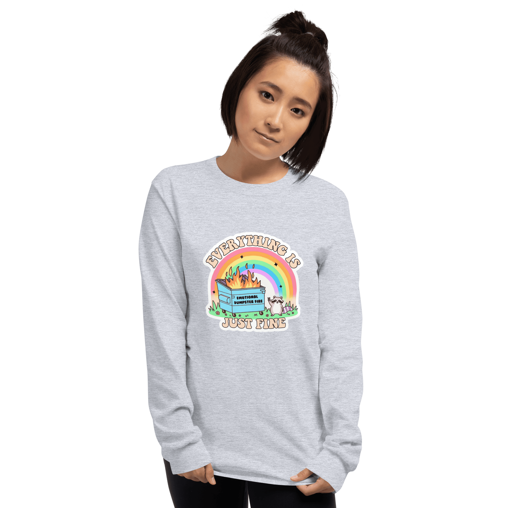 Everything Is Just Fine Long Sleeve T-Shirt Meme - Sport Grey | Shirtposting