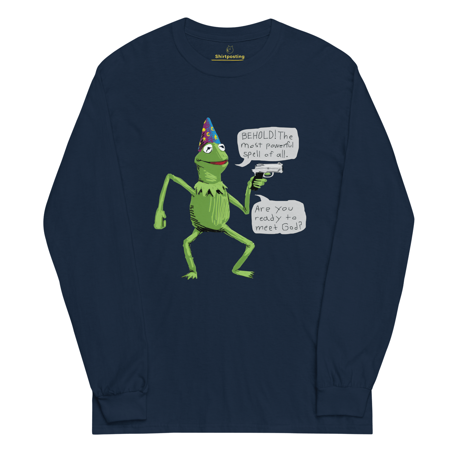 Frog Meme Long Sleeve T-Shirt Meme - Navy | Shirtposting