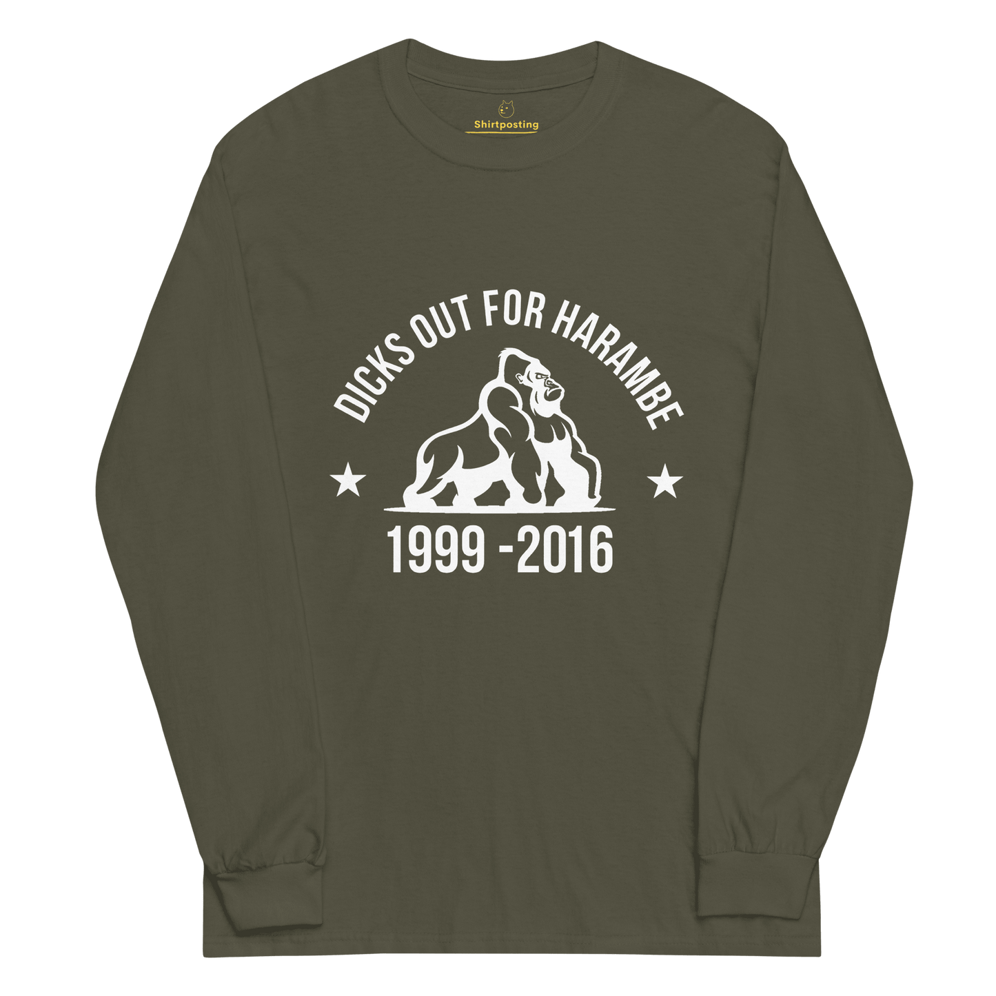Harambe Long Sleeve T-Shirt Meme - Military Green | Shirtposting
