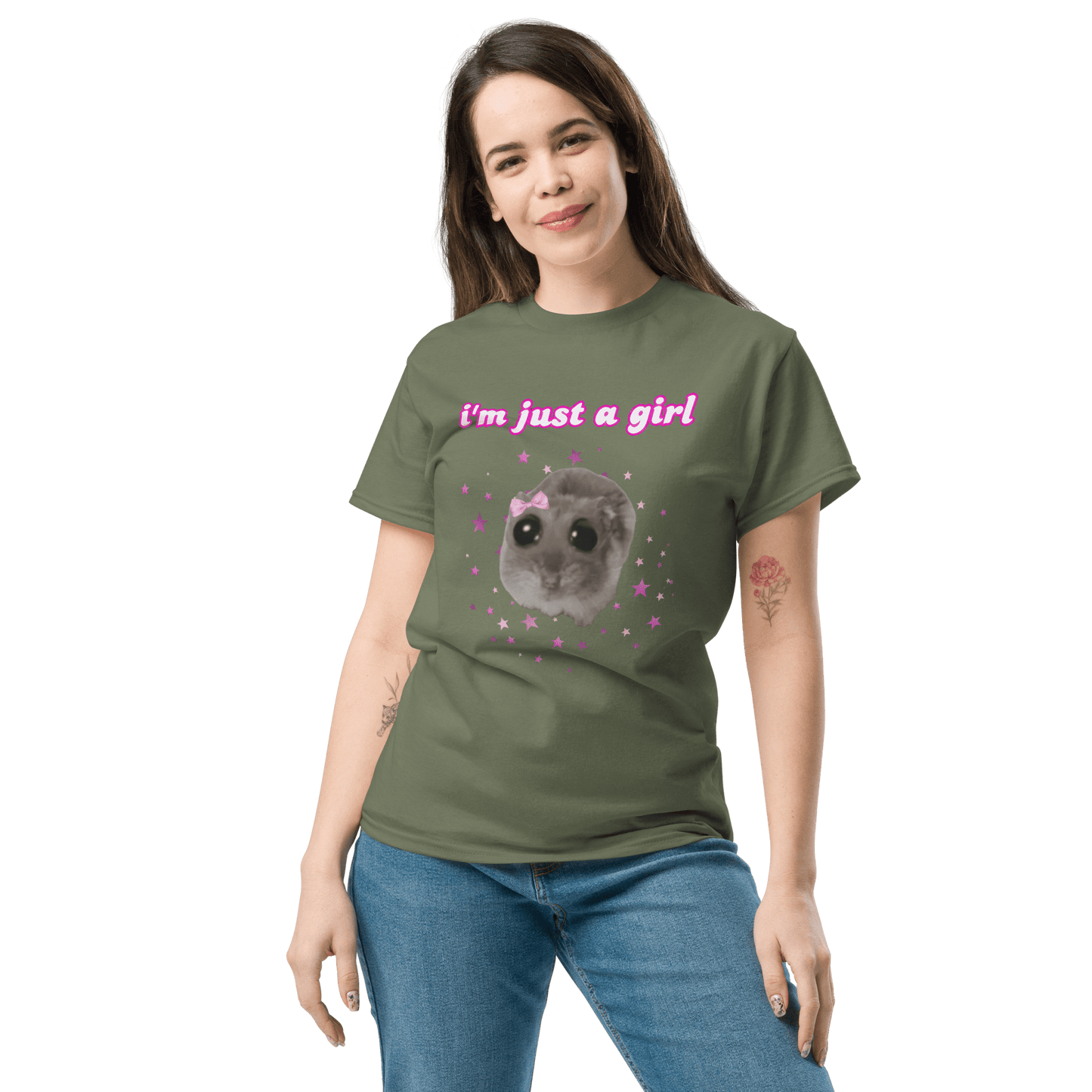 I'm Just a Girl Classic T-Shirt Meme - Military Green | Shirtposting