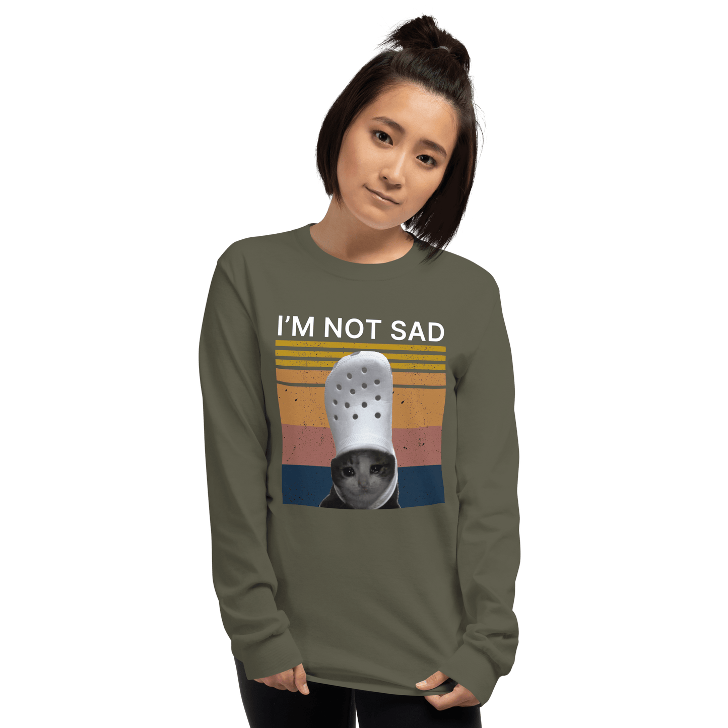 I'm Not Sad Long Sleeve T-Shirt Meme - Sport Grey | Shirtposting