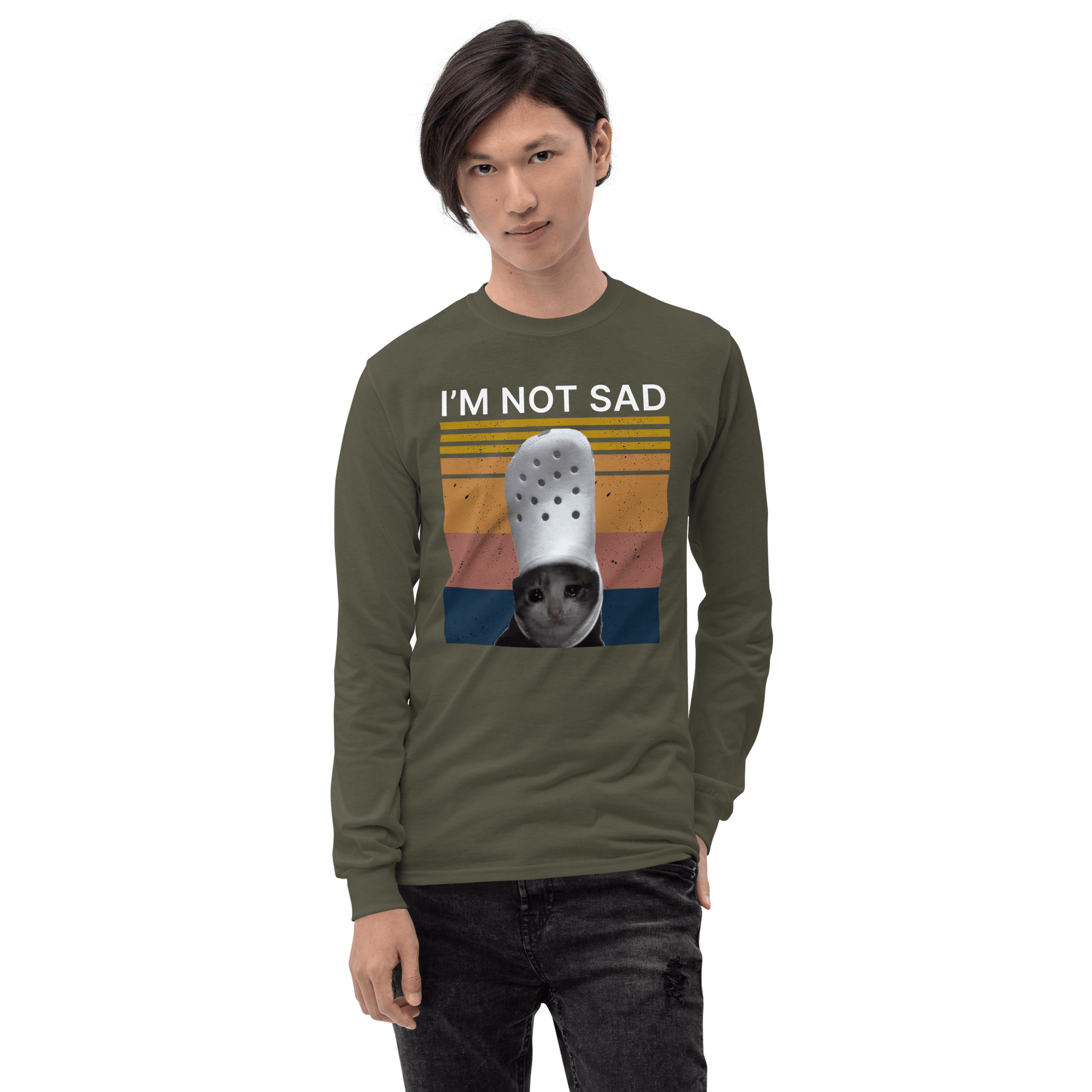 I'm Not Sad Long Sleeve T-Shirt Meme - Sport Grey | Shirtposting