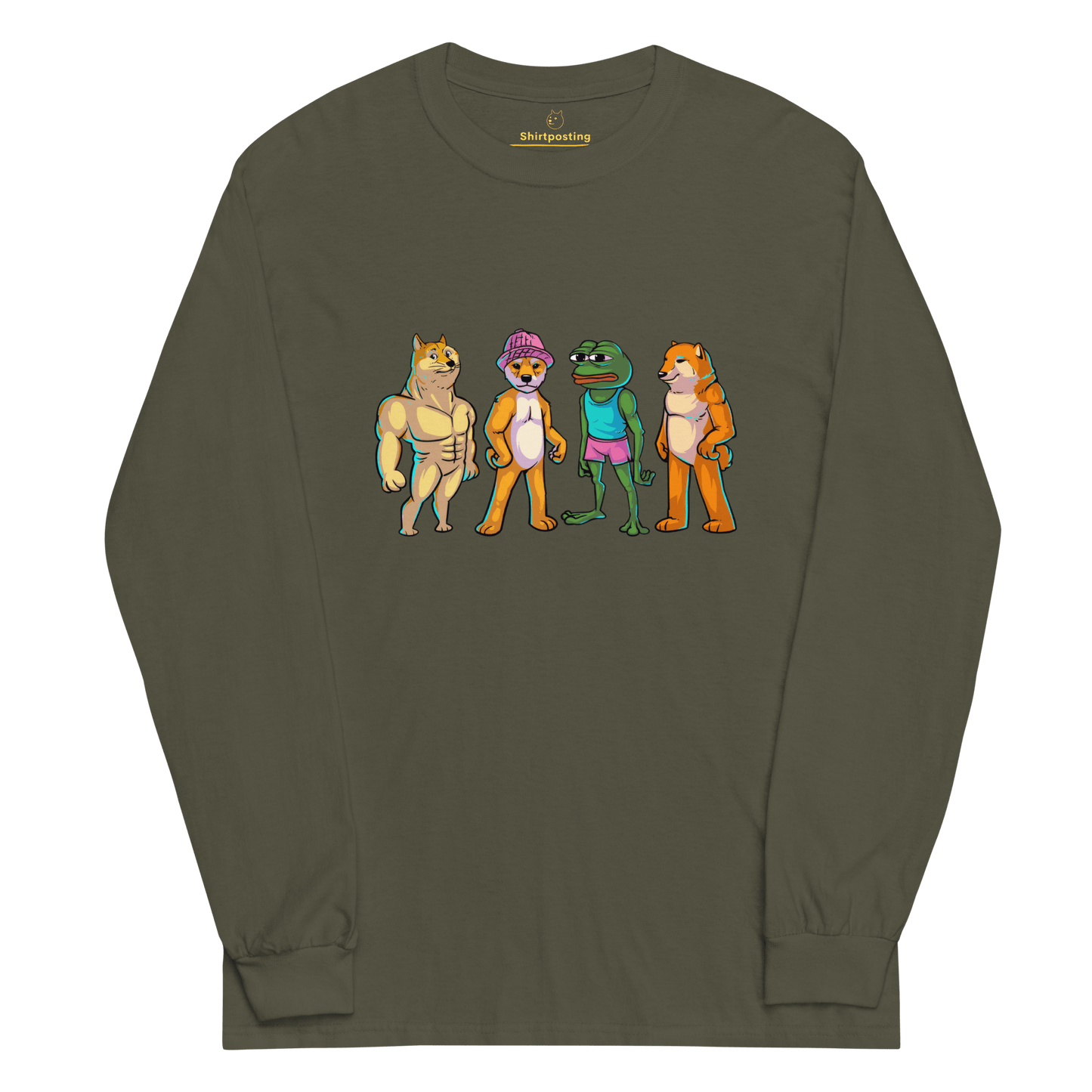 Meme Animal Long Sleeve T-Shirt Meme - Military Green | Shirtposting
