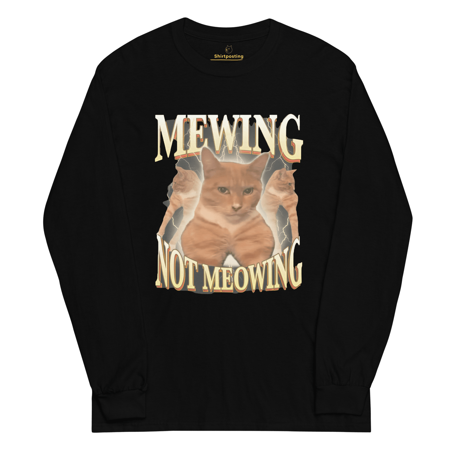 Mewing Long Sleeve T-Shirt Meme - Black | Shirtposting