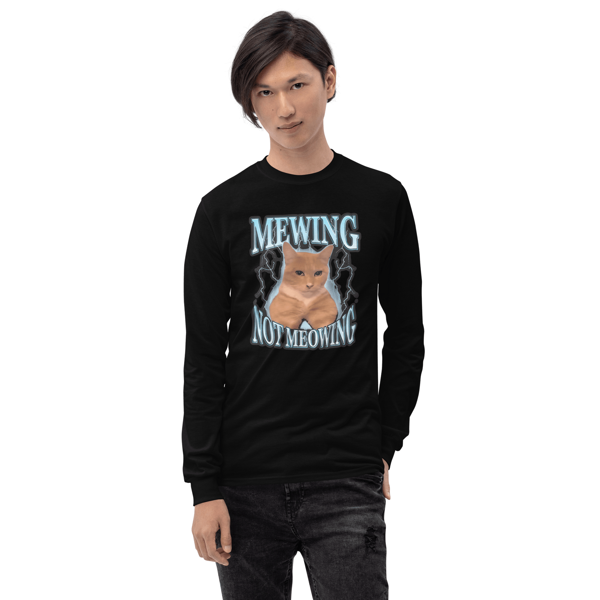 Mewing Long Sleeve T-Shirt Meme - Sport Grey | Shirtposting