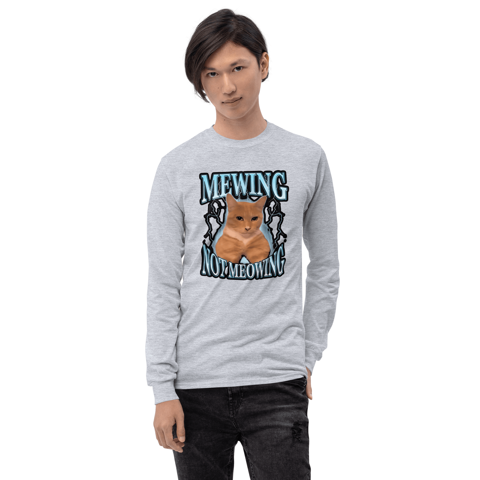 Mewing Long Sleeve T-Shirt Meme - Sport Grey | Shirtposting