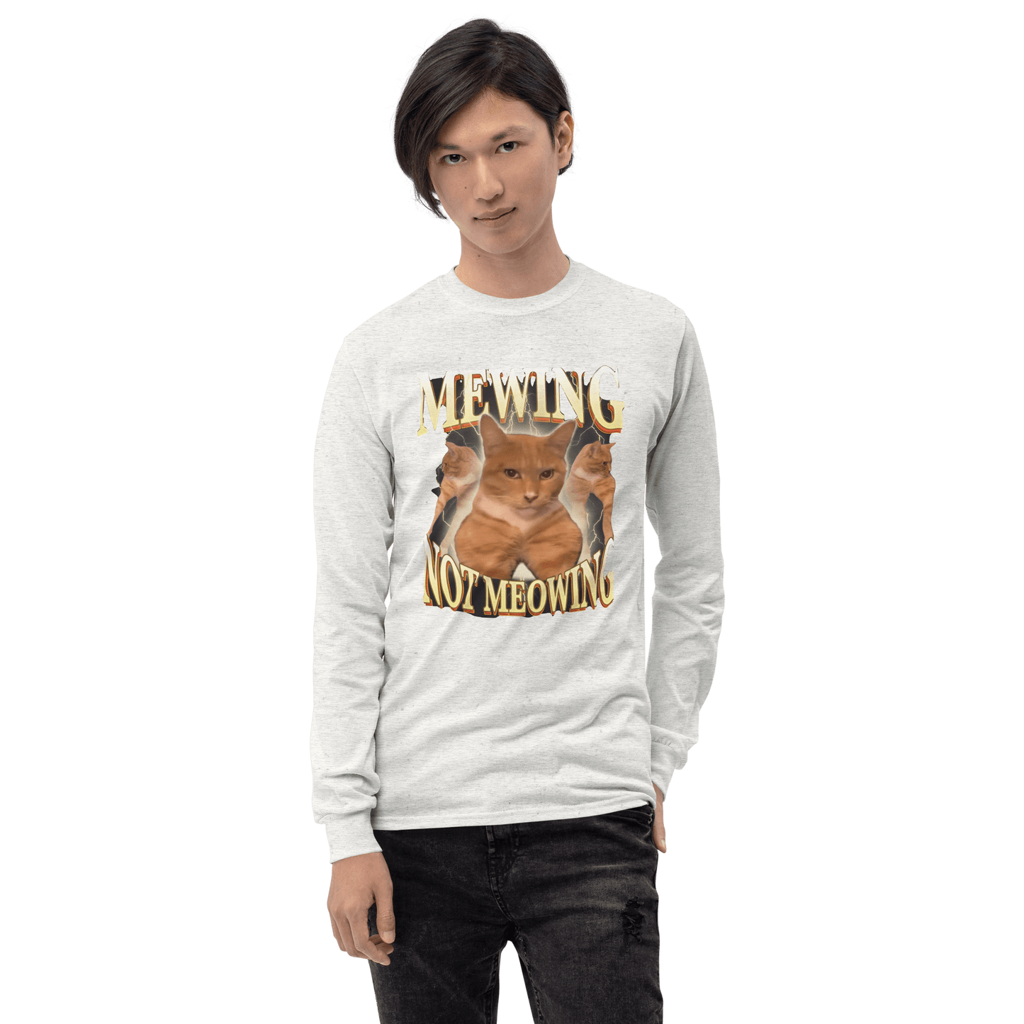 Mewing Long Sleeve T-Shirt Meme - Sport Grey | Shirtposting