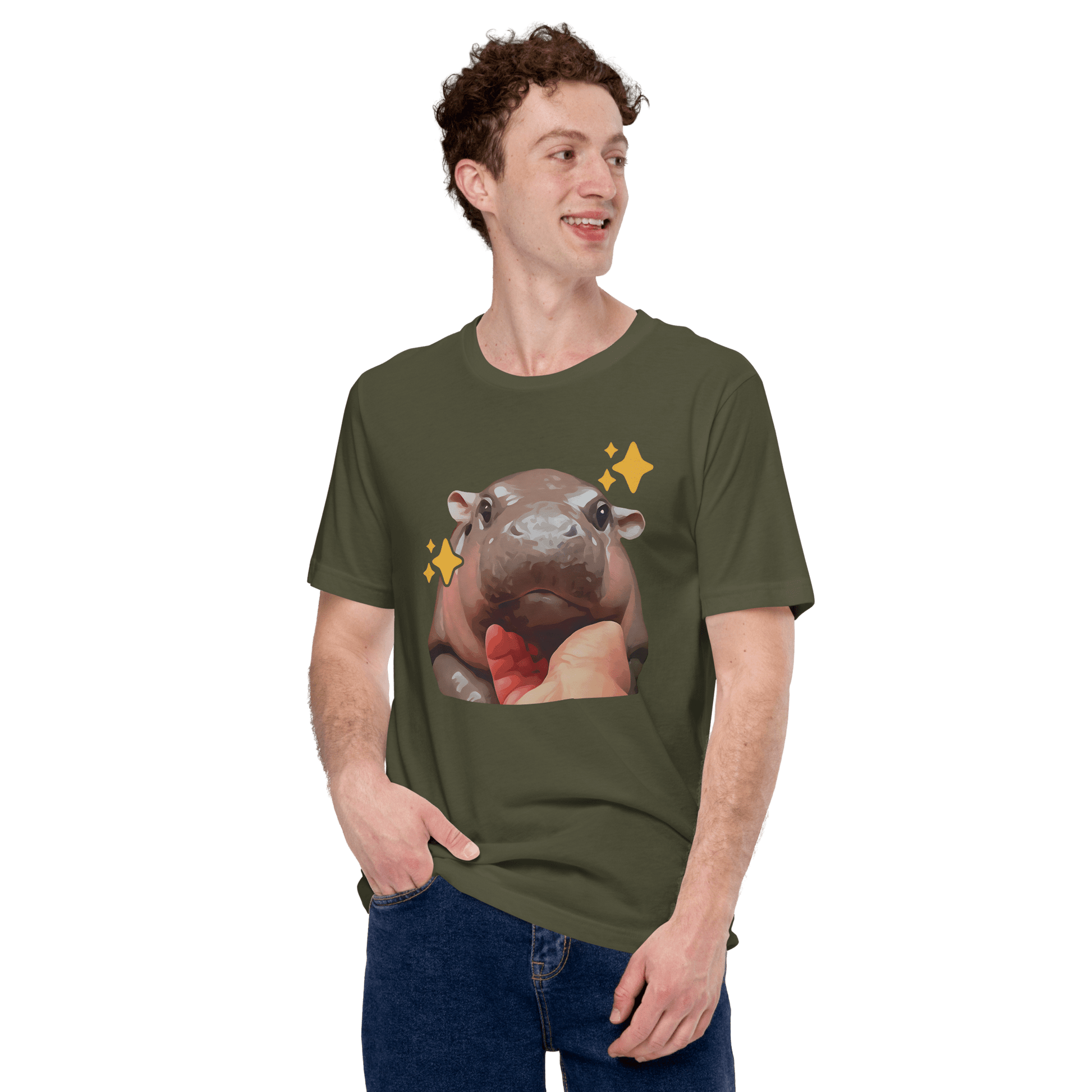 Moo Deng Classic T-Shirt Meme - Military Green | Shirtposting