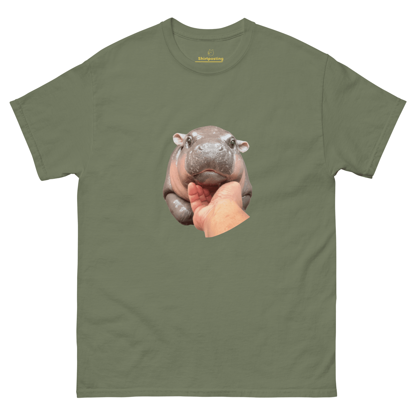 Moo Deng Classic T-Shirt Meme - Military Green | Shirtposting