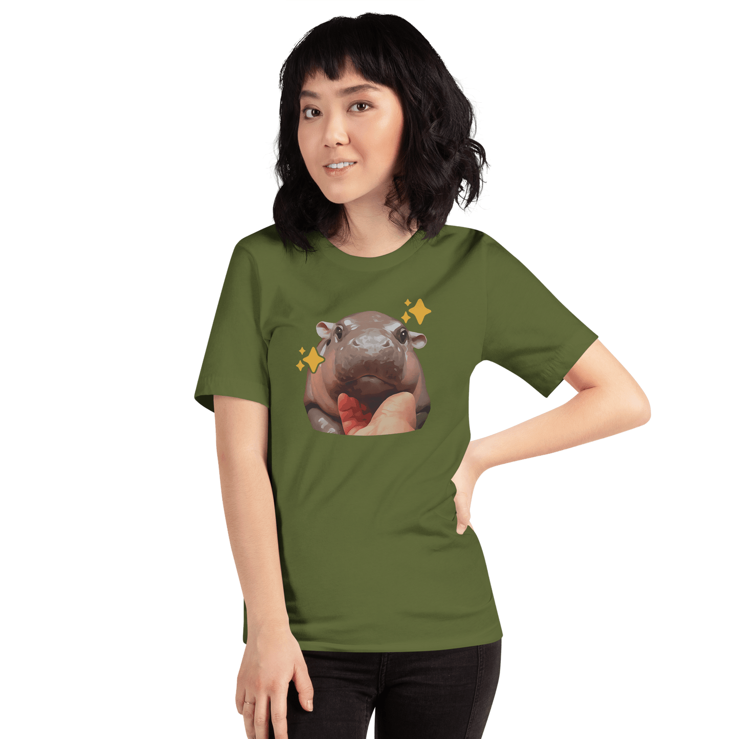 Moo Deng Classic T-Shirt Meme - Military Green | Shirtposting