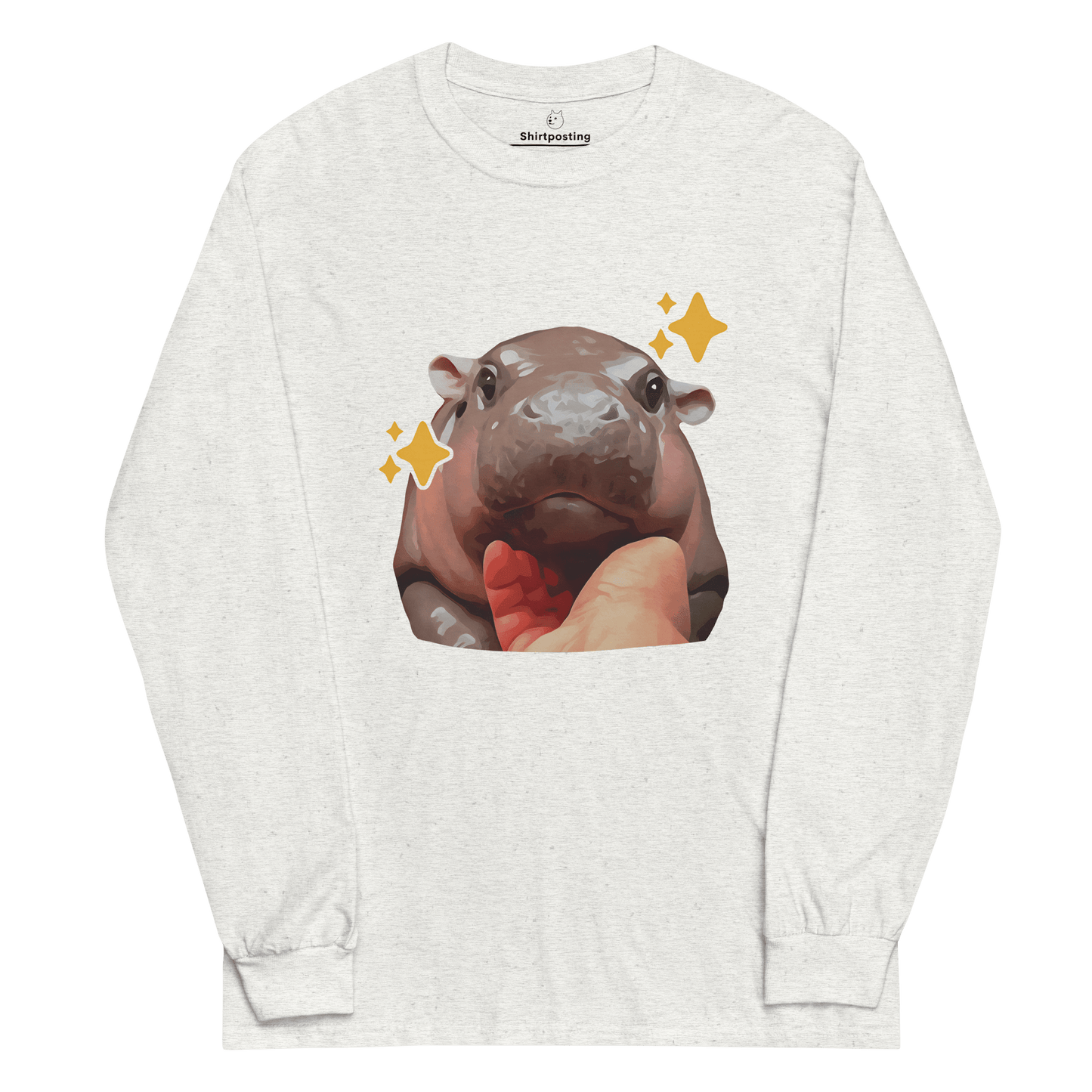 Moo Deng Long Sleeve T-Shirt Meme - Ash | Shirtposting