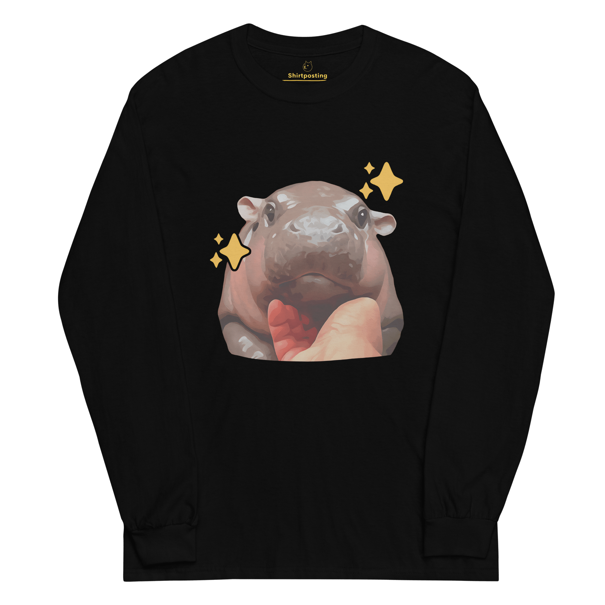Moo Deng Long Sleeve T-Shirt Meme - Black | Shirtposting