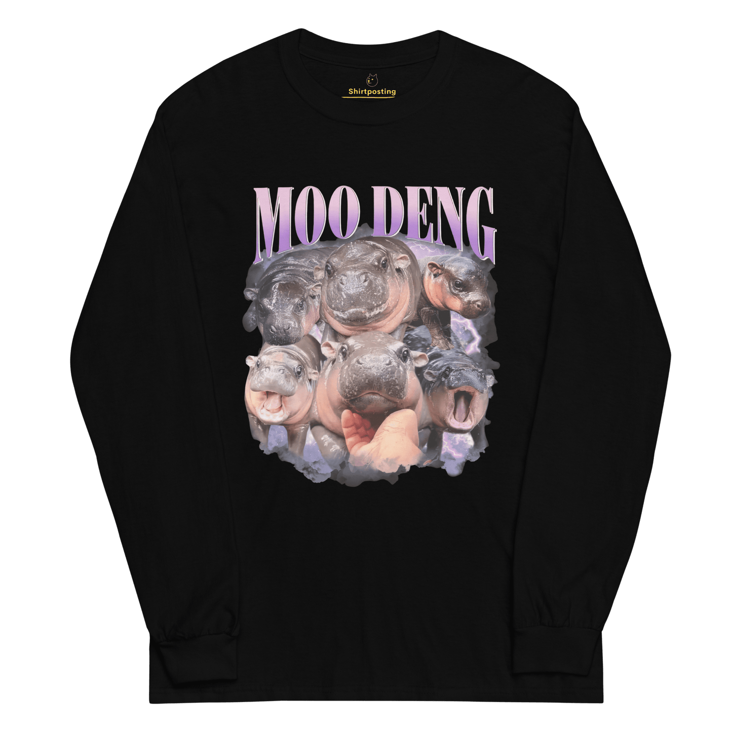 Moo Deng Long Sleeve T-Shirt Meme - Black | Shirtposting