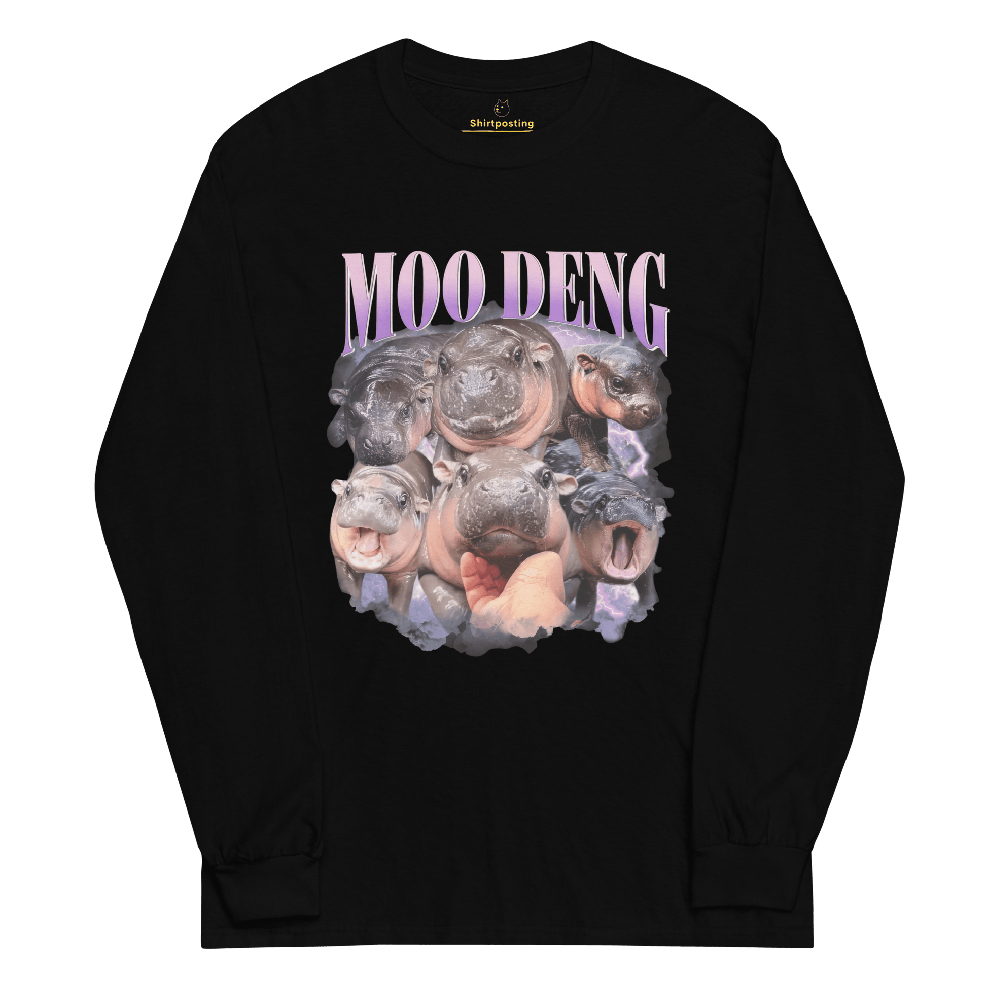 Moo Deng Long Sleeve T-Shirt Meme - Black | Shirtposting