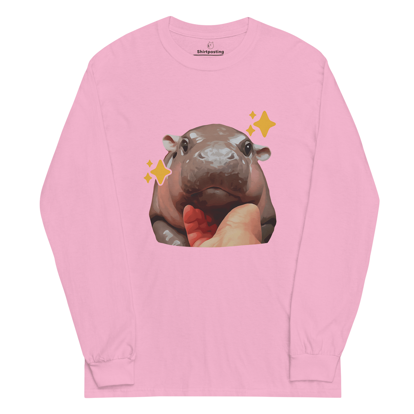 Moo Deng Long Sleeve T-Shirt Meme - Light Pink | Shirtposting