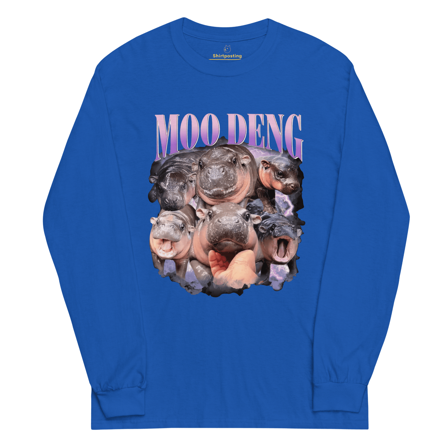 Moo Deng Long Sleeve T-Shirt Meme - Royal | Shirtposting