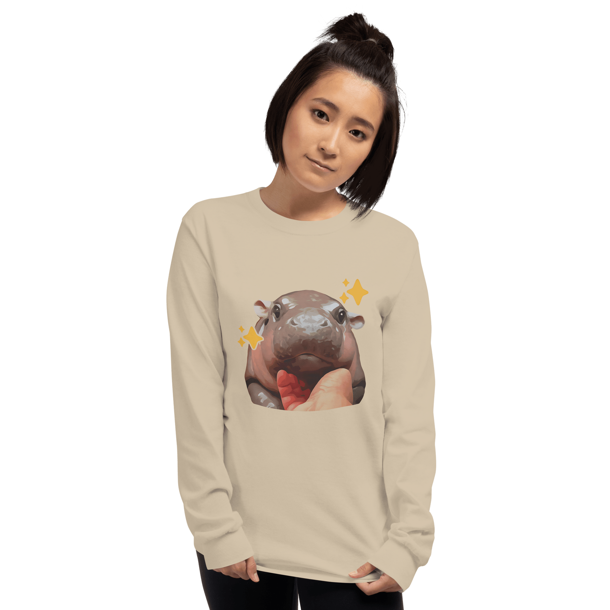 Moo Deng Long Sleeve T-Shirt Meme - Sport Grey | Shirtposting