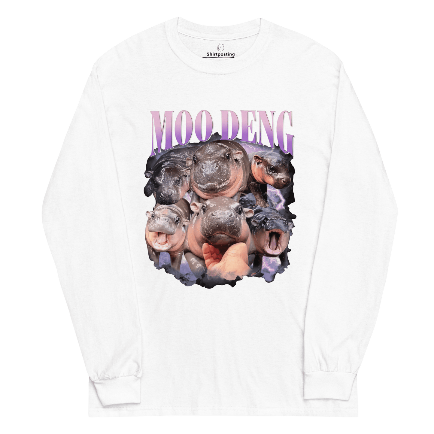 Moo Deng Long Sleeve T-Shirt Meme - White | Shirtposting