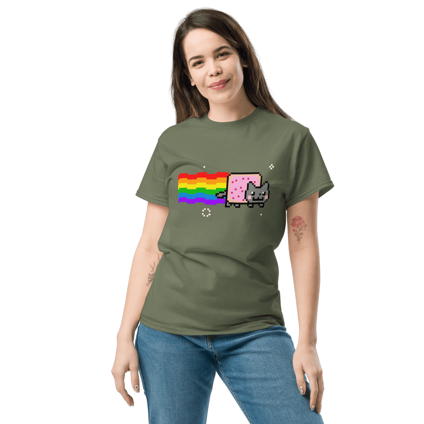 Nyan Cat Classic T-Shirt Meme - Military Green | Shirtposting