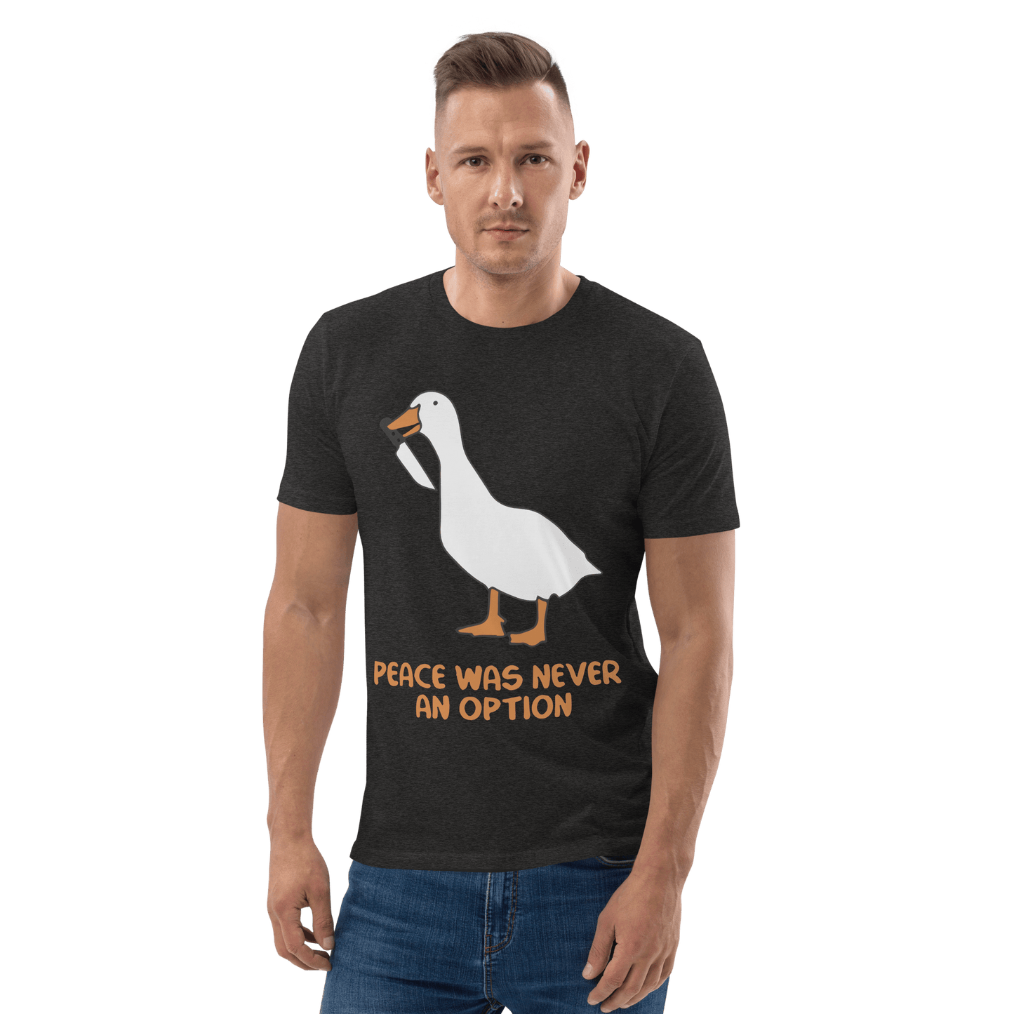 Peace Was Never An Option Premium Organic T-Shirt Meme - Dark Heather Grey | Shirtposting