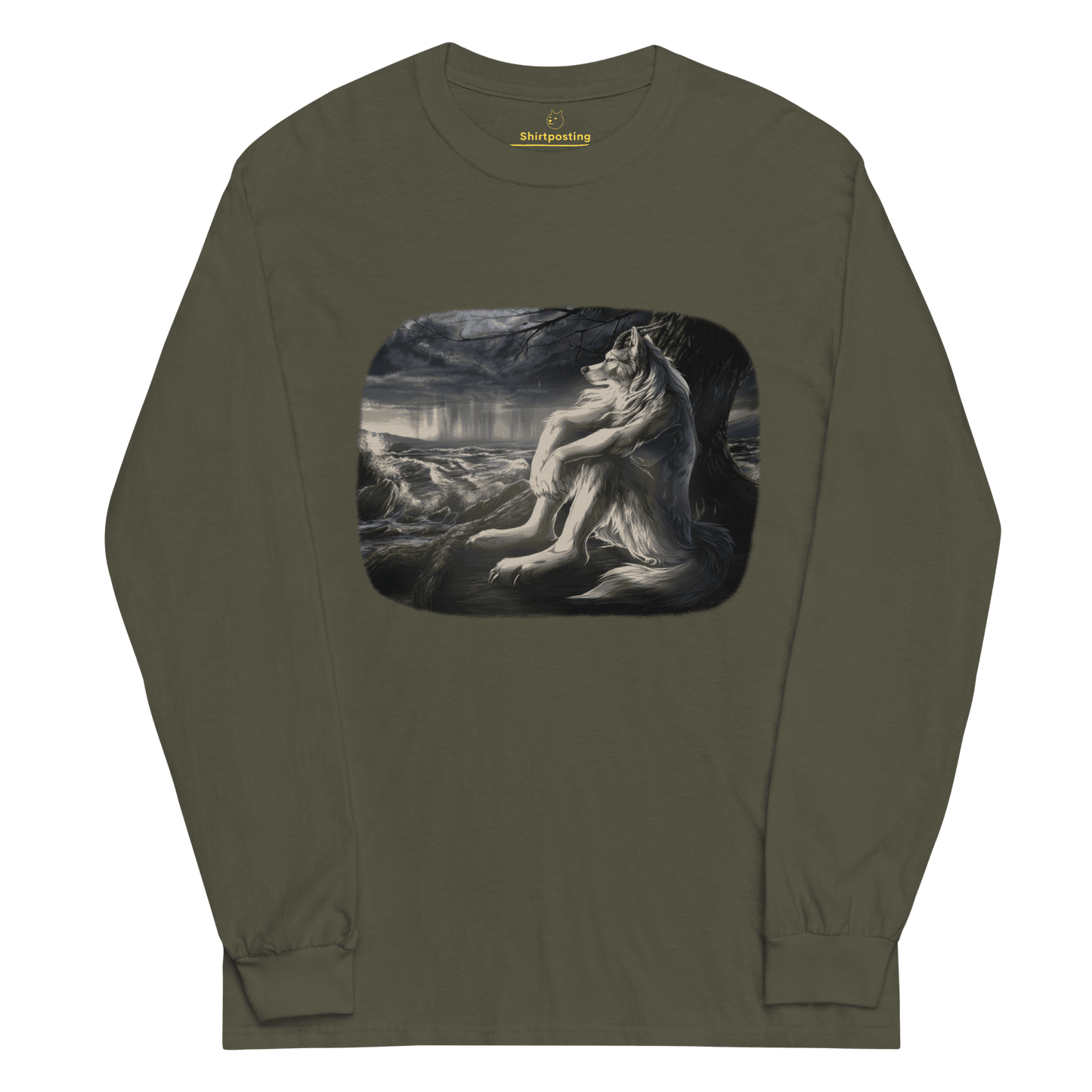 Sigma Wolf Long Sleeve T-Shirt Meme - Military Green | Shirtposting