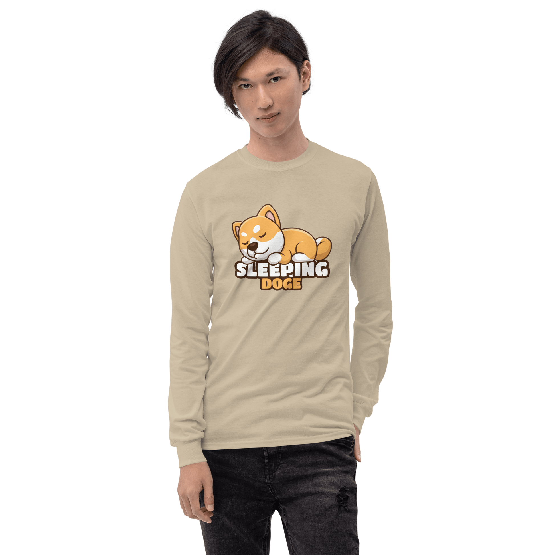 Sleeping Doge Long Sleeve T-Shirt Meme - Sport Grey | Shirtposting