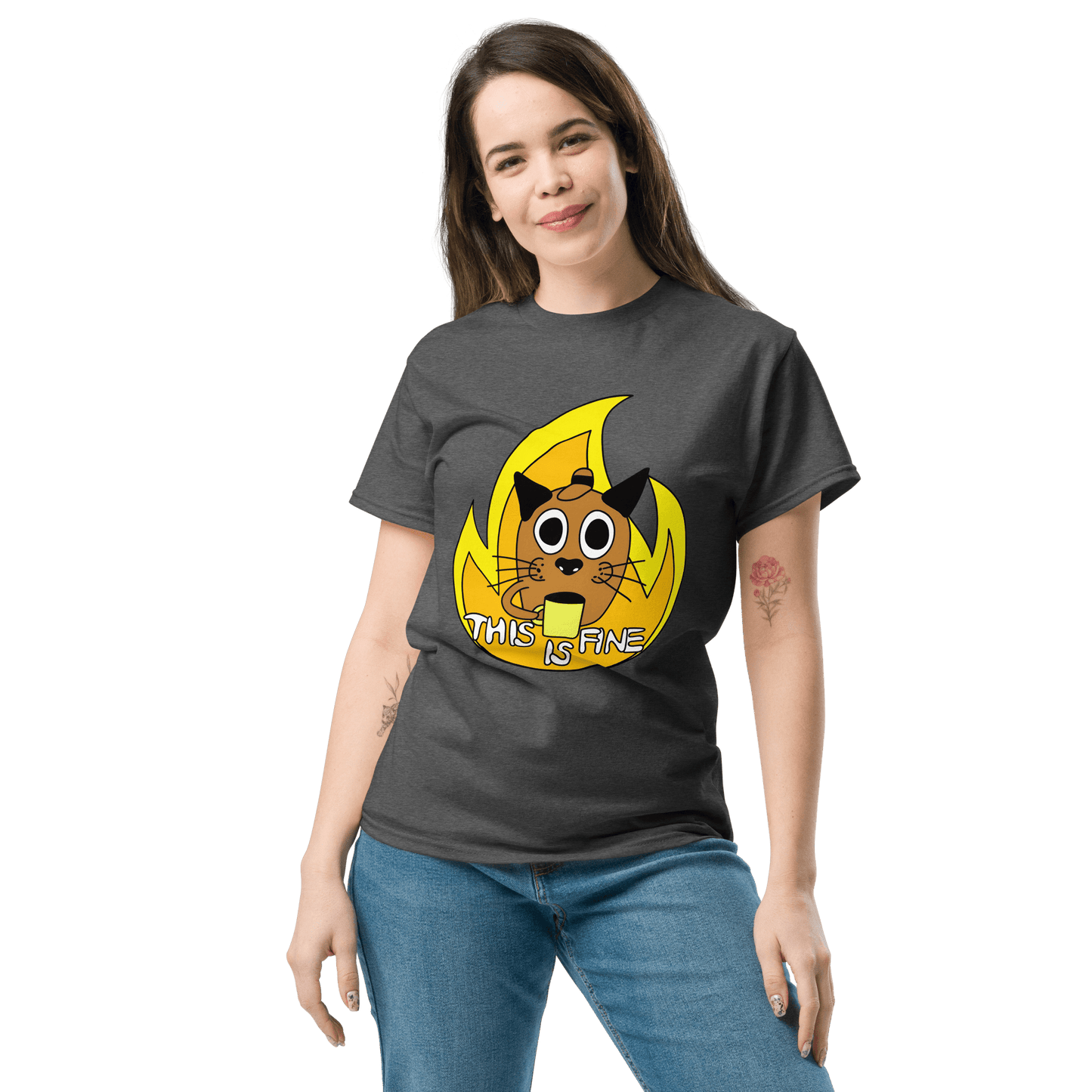 This Is Fine Classic T-Shirt Meme - Dark Heather | Shirtposting