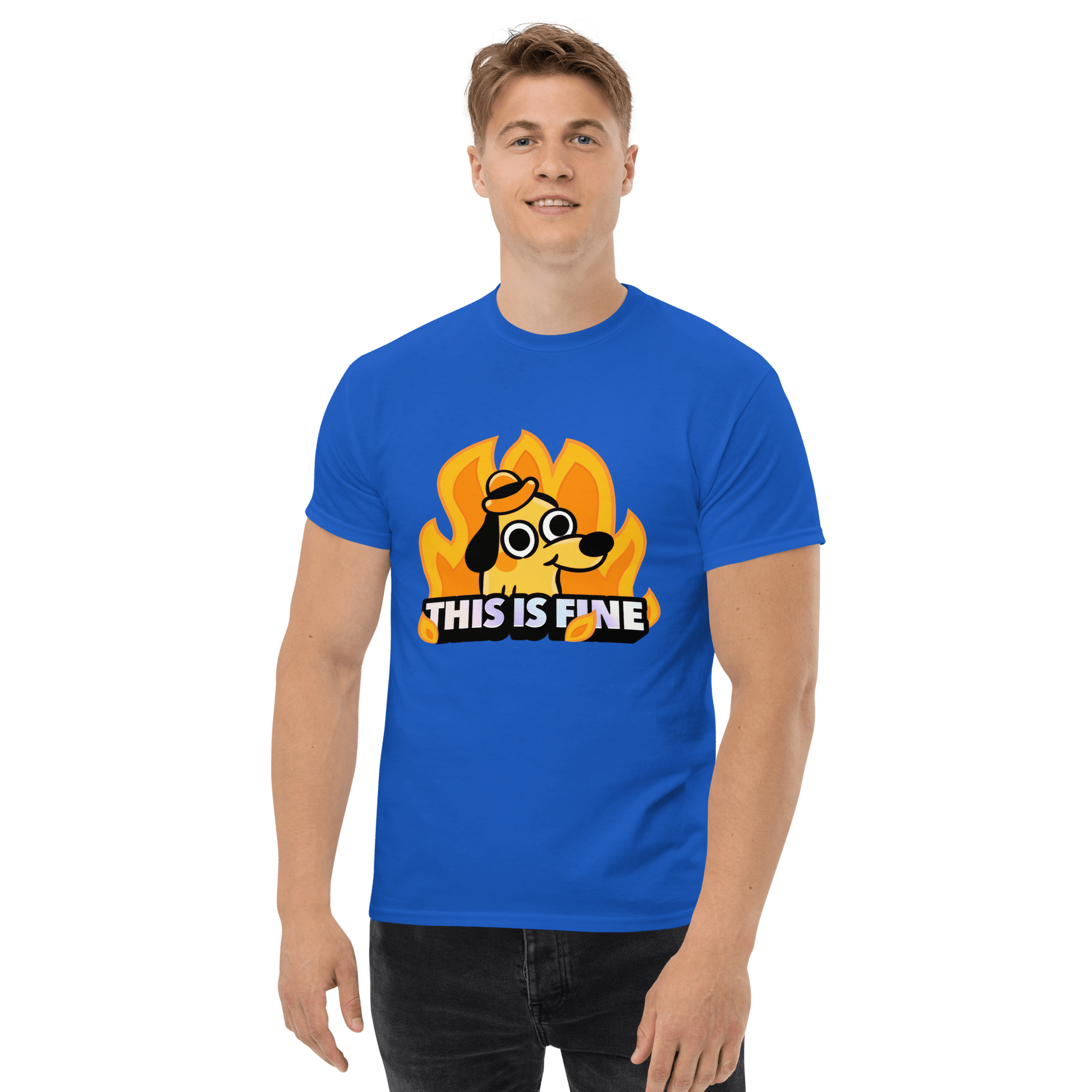 This Is Fine Classic T-Shirt Meme - Royal | Shirtposting