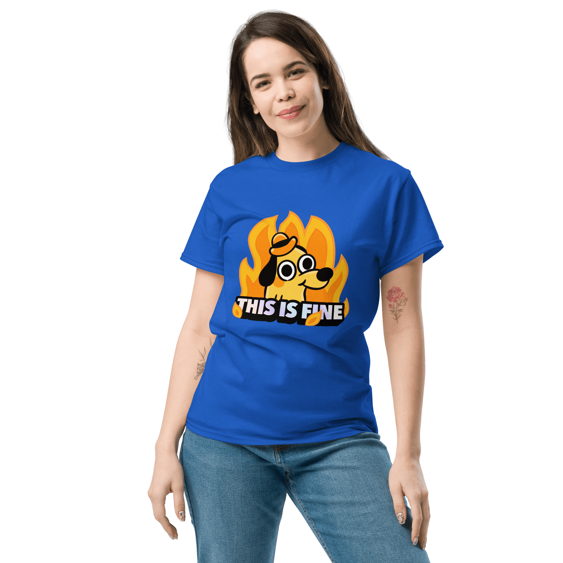 This Is Fine Classic T-Shirt Meme - Royal | Shirtposting