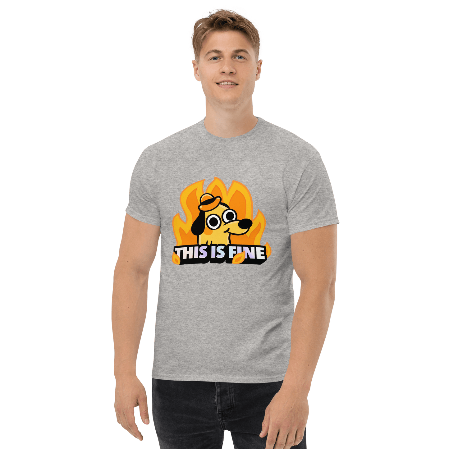 This Is Fine Classic T-Shirt Meme - Sport Grey | Shirtposting